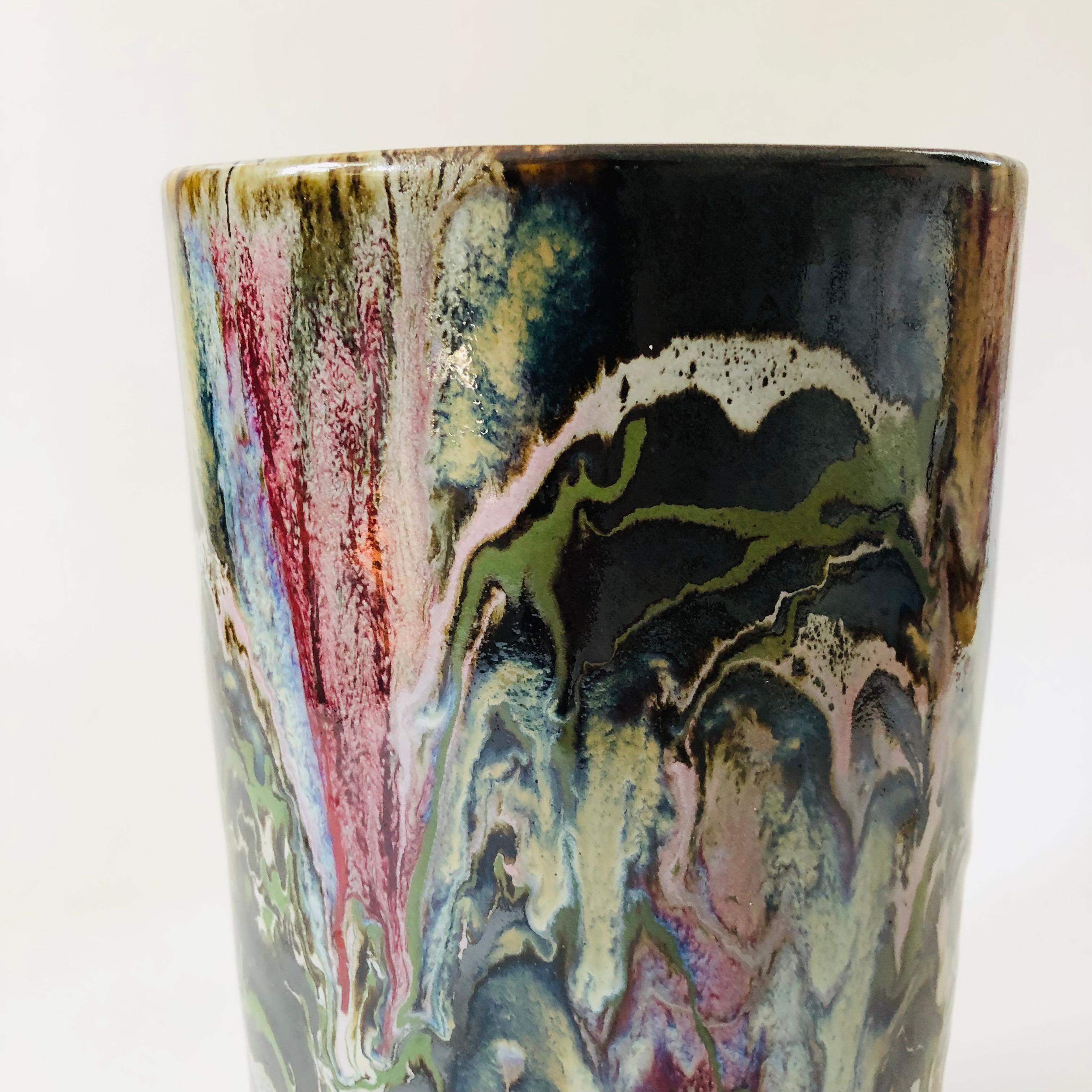Organic Modern Large Cylinder Drip Pottery Vase