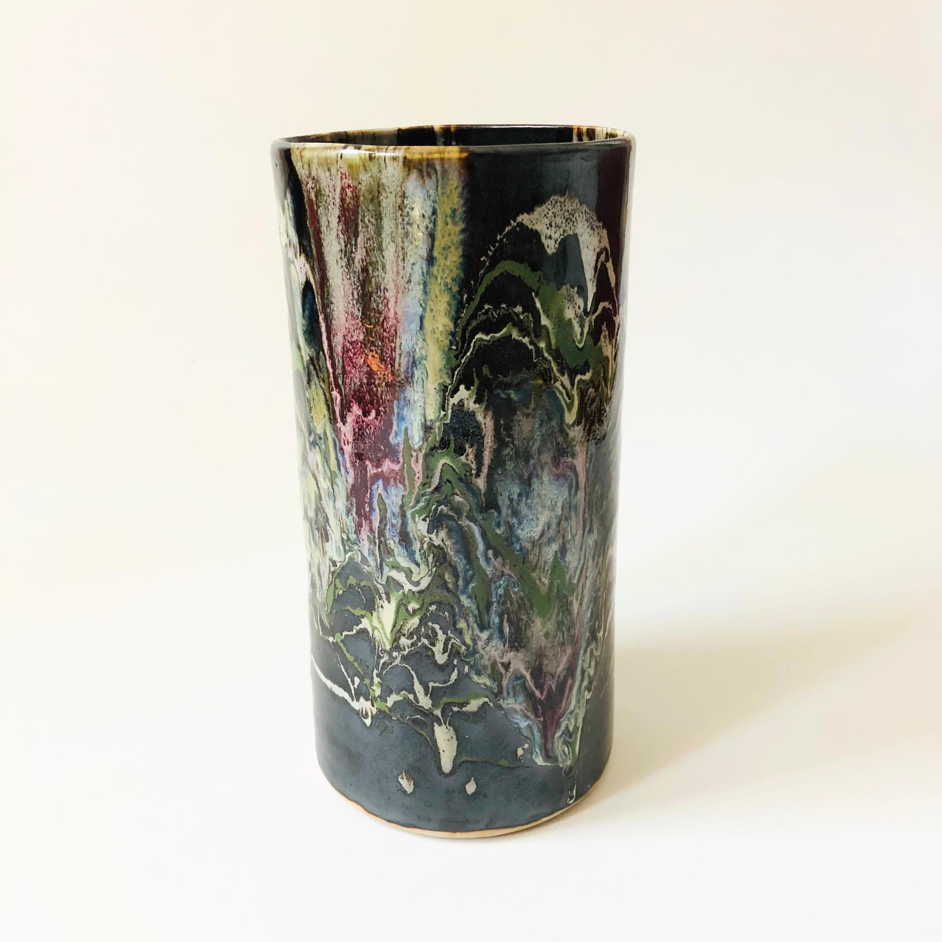 20th Century Large Cylinder Drip Pottery Vase For Sale