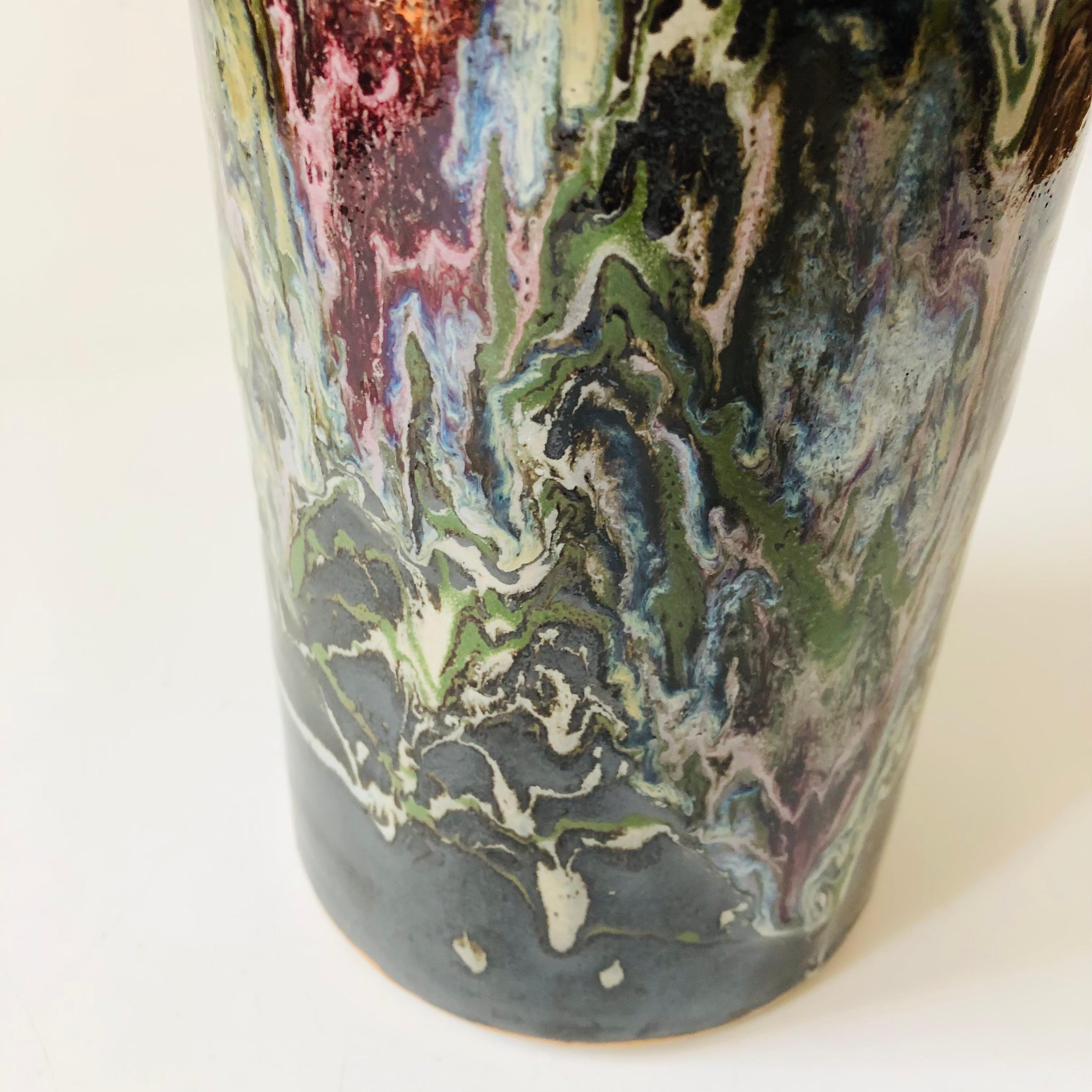 Large Cylinder Drip Pottery Vase For Sale 1