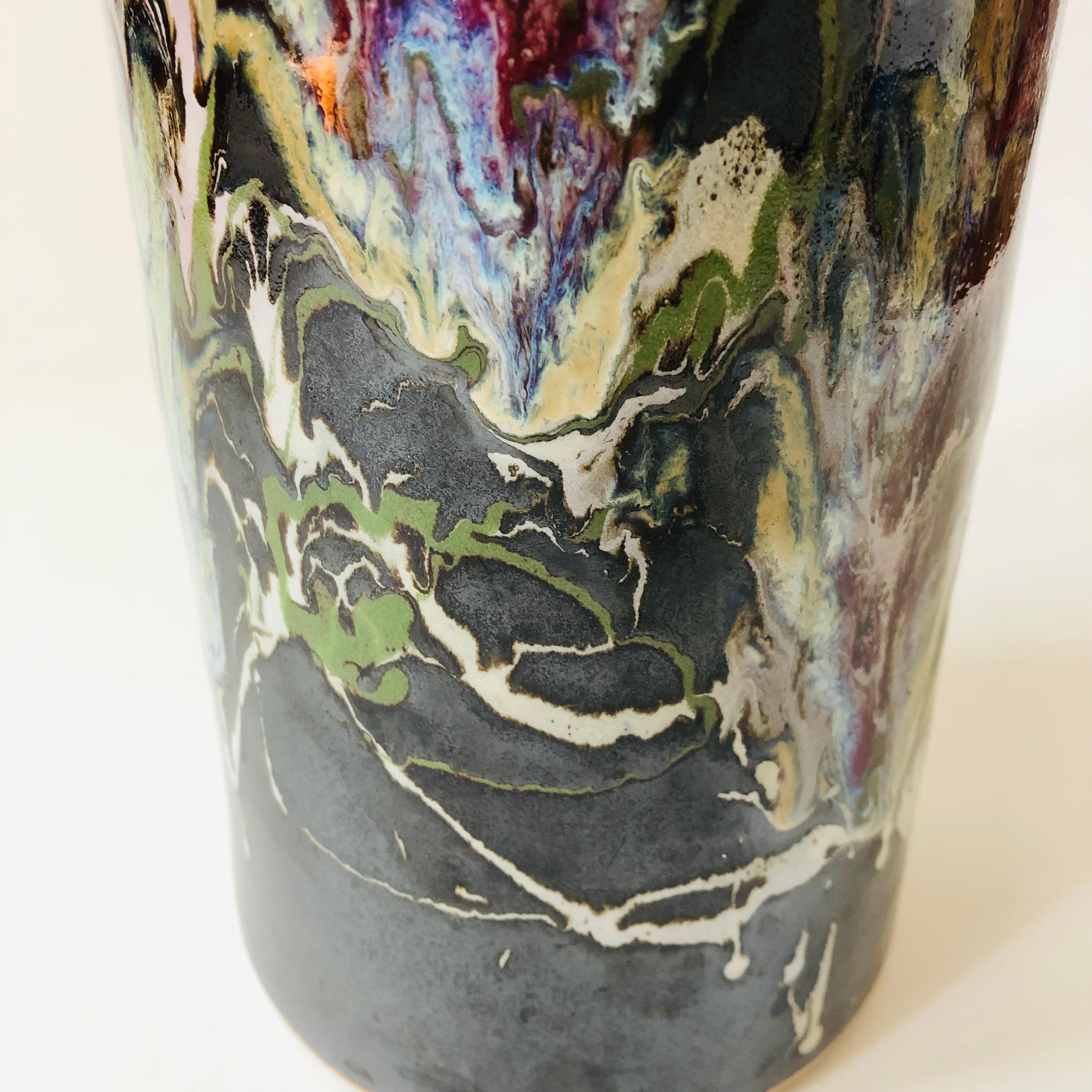 Large Cylinder Drip Pottery Vase For Sale 2
