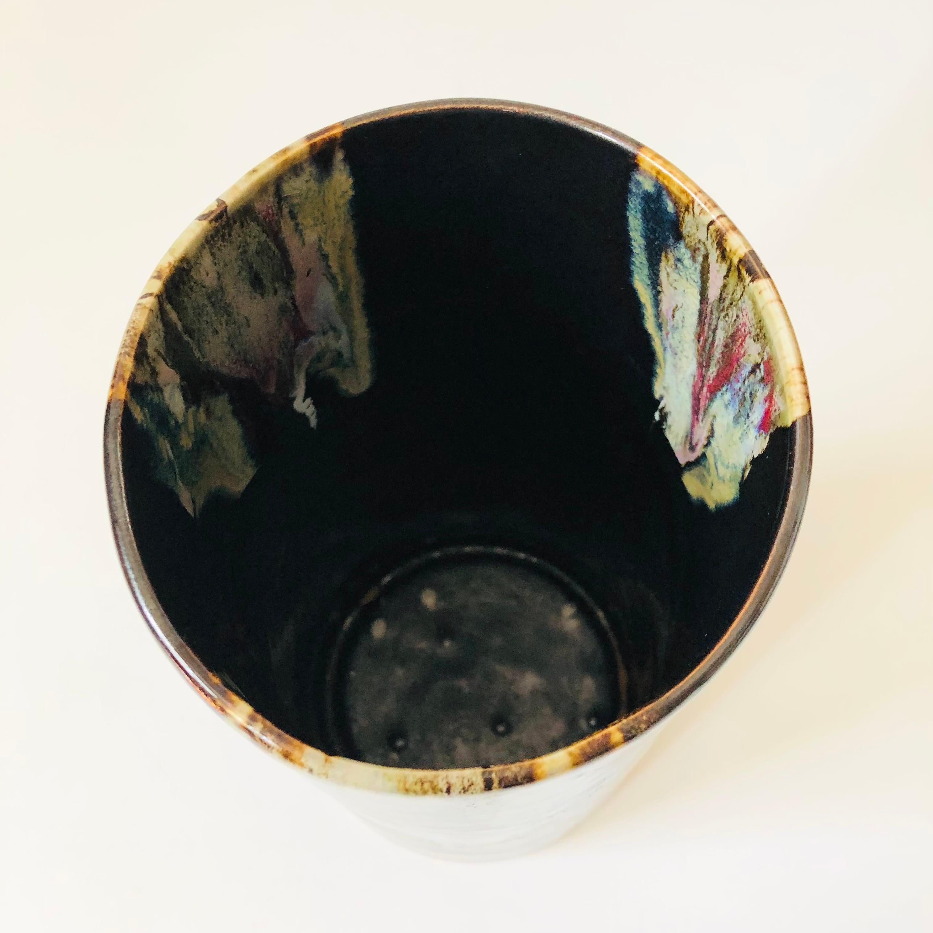 Large Cylinder Drip Pottery Vase For Sale 3