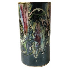 Vintage Large Cylinder Drip Pottery Vase
