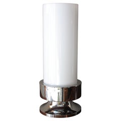 Large Cylinder Table Lamp with Chromed Steel Base, Italy 1960