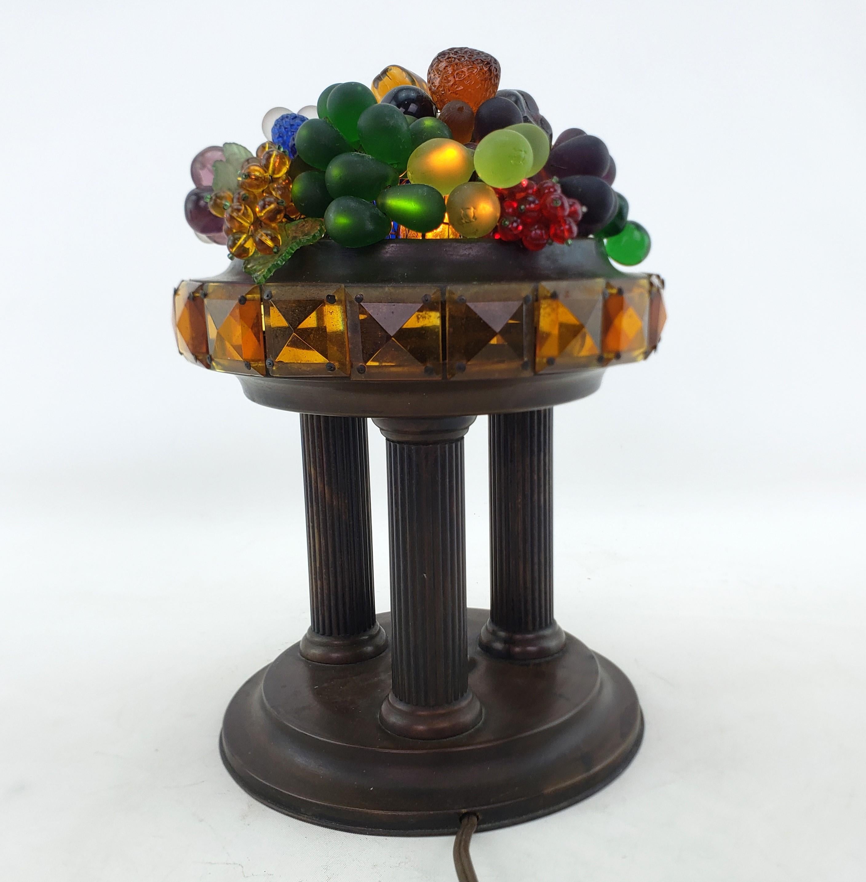 Large Czech Republic Glass Fruit Basket on Columned Base Accent Light or Lamp For Sale 4