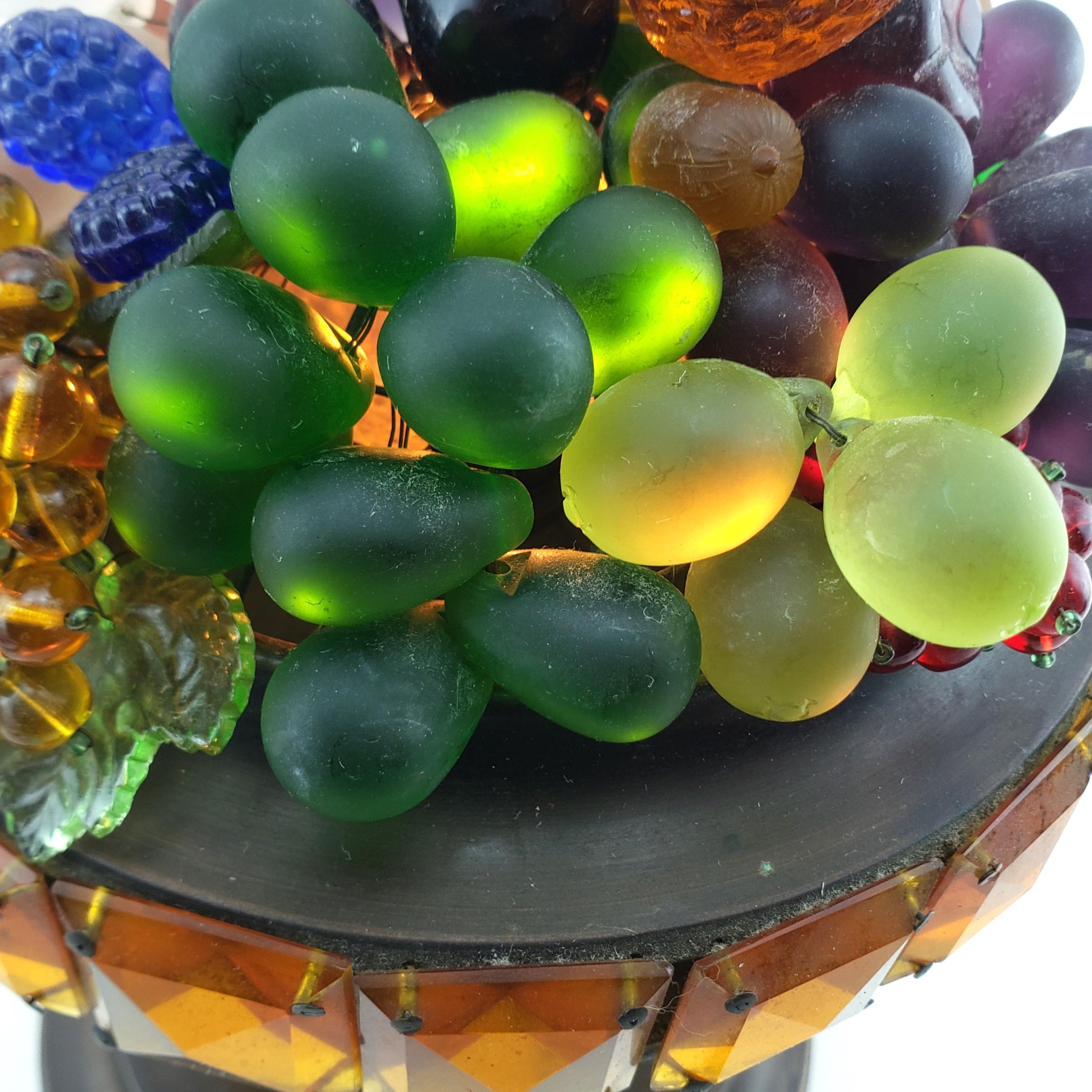 Large Czech Republic Glass Fruit Basket on Columned Base Accent Light or Lamp For Sale 7