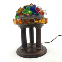Large Czech Republic Glass Fruit Basket on Columned Base Accent Light or Lamp
