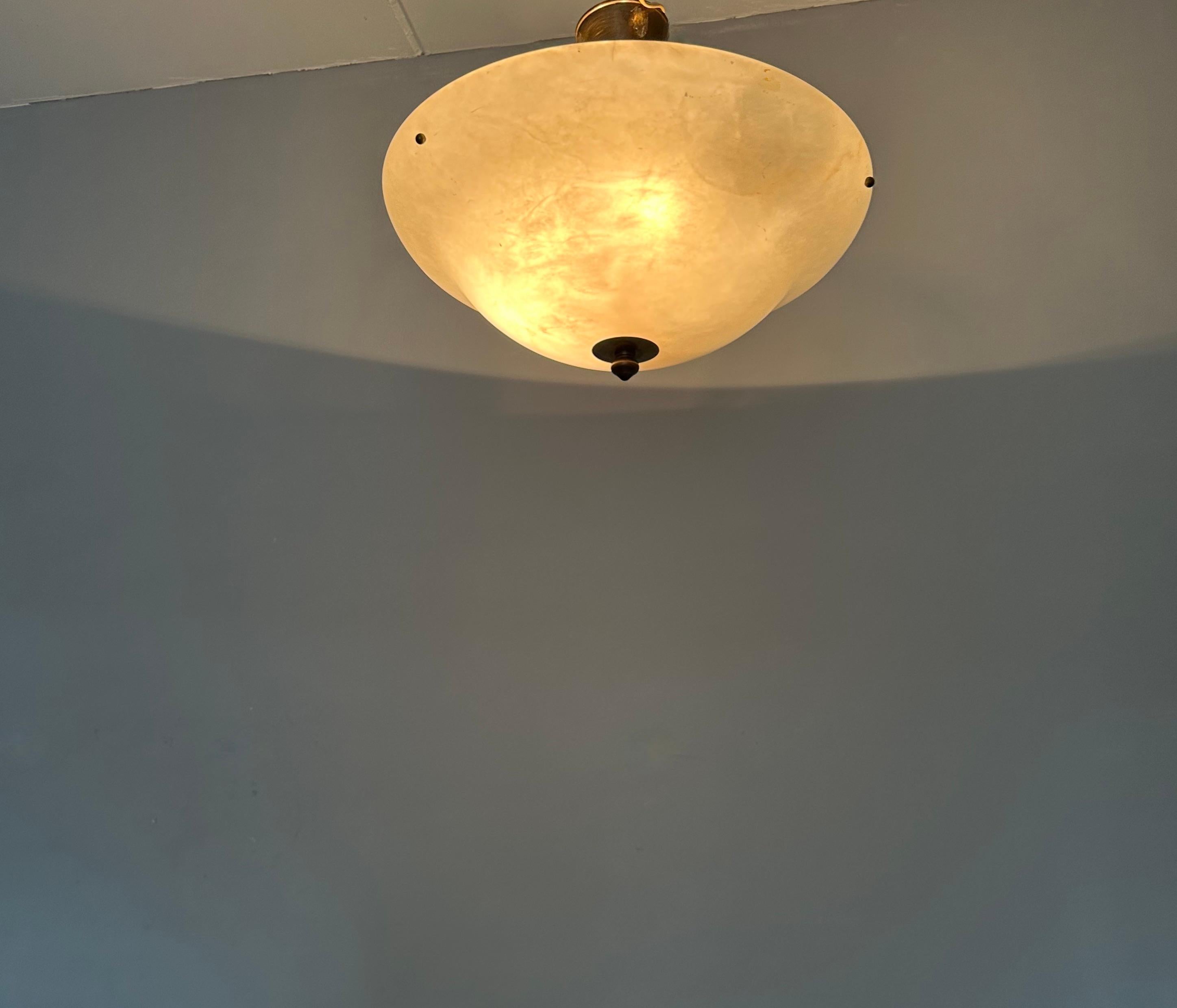 Gran D. 19,5Ø y Alabastro Blanco Puro Estilo Art Decó Empotrable / Lámpara Colgante en venta 2