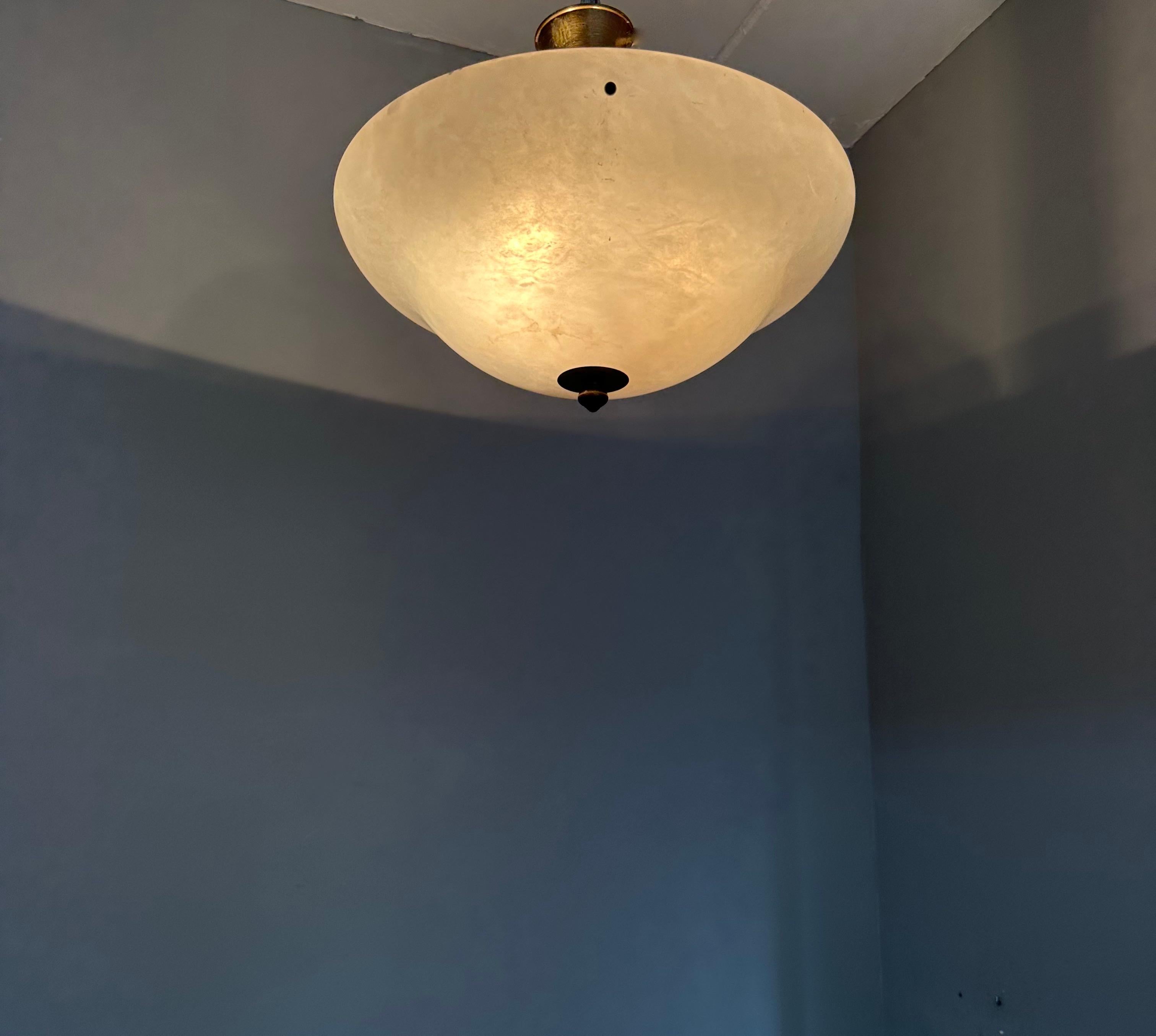 Gran D. 19,5Ø y Alabastro Blanco Puro Estilo Art Decó Empotrable / Lámpara Colgante en venta 6
