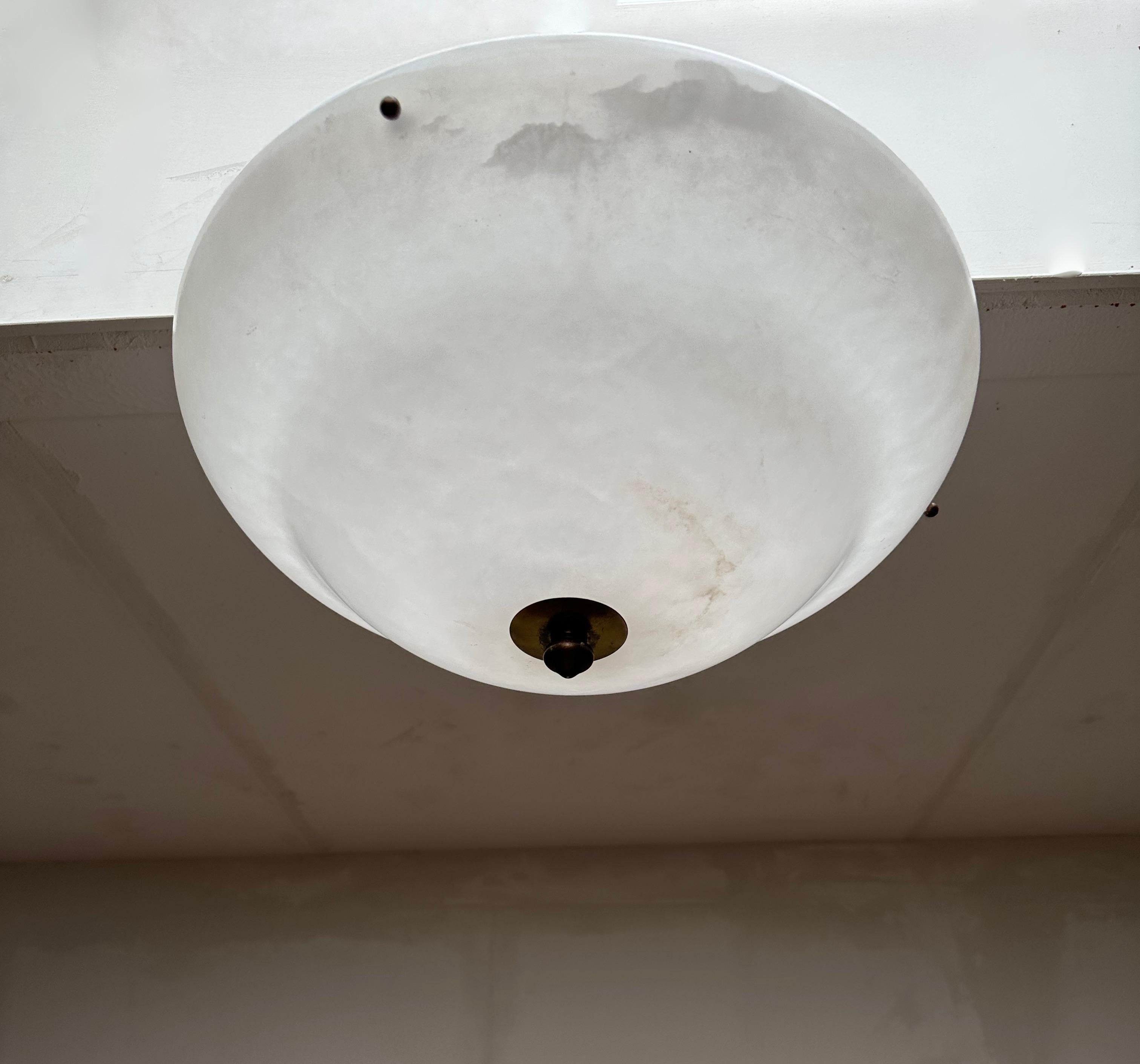 Gran D. 19,5Ø y Alabastro Blanco Puro Estilo Art Decó Empotrable / Lámpara Colgante en venta 9