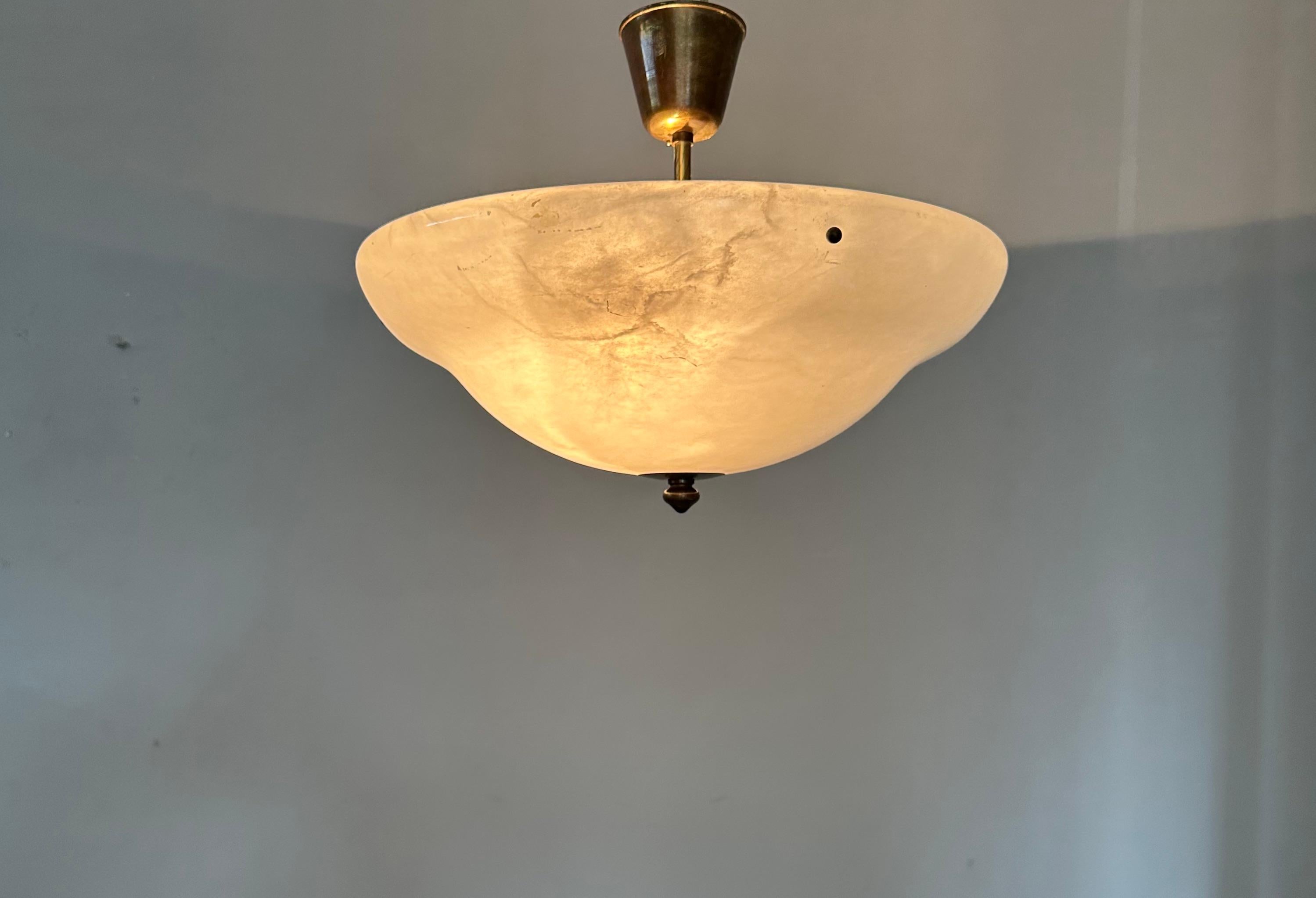 Gran D. 19,5Ø y Alabastro Blanco Puro Estilo Art Decó Empotrable / Lámpara Colgante Moderno de mediados de siglo en venta