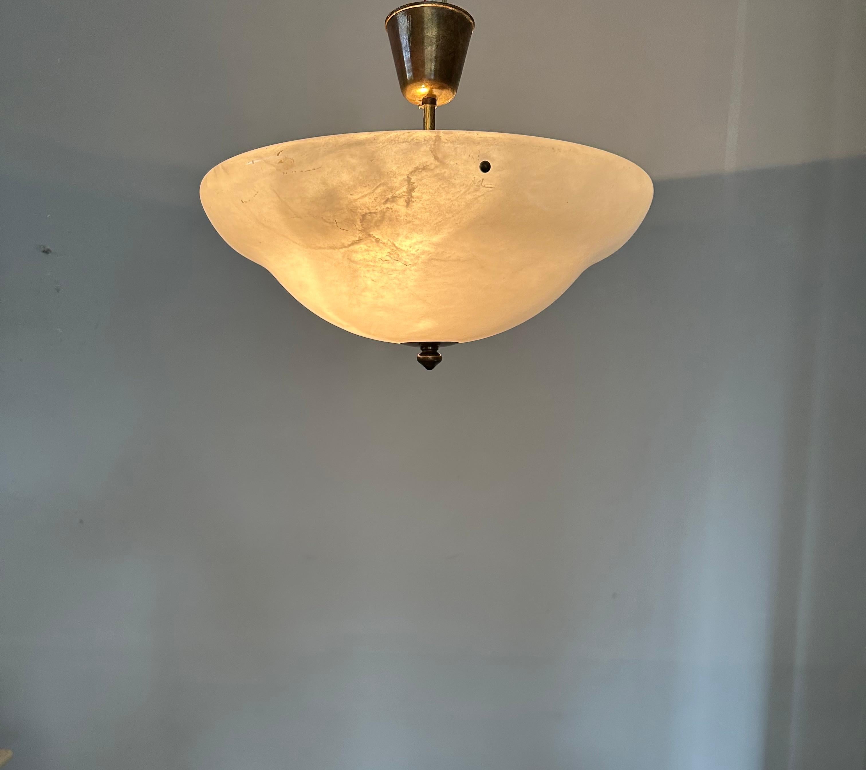 Gran D. 19,5Ø y Alabastro Blanco Puro Estilo Art Decó Empotrable / Lámpara Colgante en venta 1