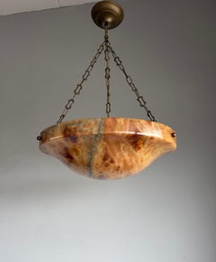 Large D 19.7Ø" Antique Alabaster Pendant Light with Rare Flameboyant Color Shade