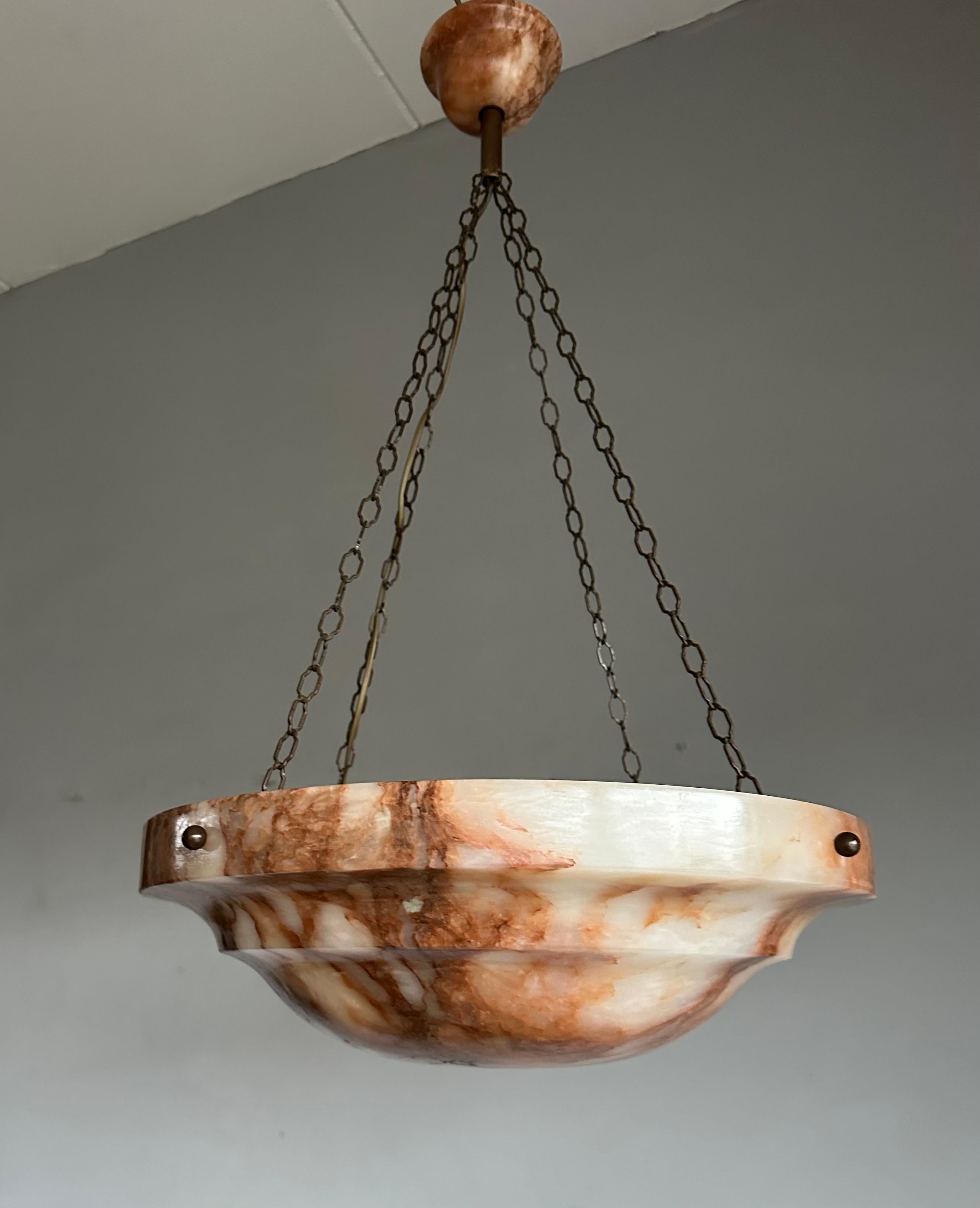 Art Déco Lampada a sospensione in alabastro antico grande D. A. 19,7Ø