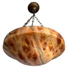 Large D 19.7Ø" Antique Alabaster Pendant Light with Rare Flameboyant Color Shade