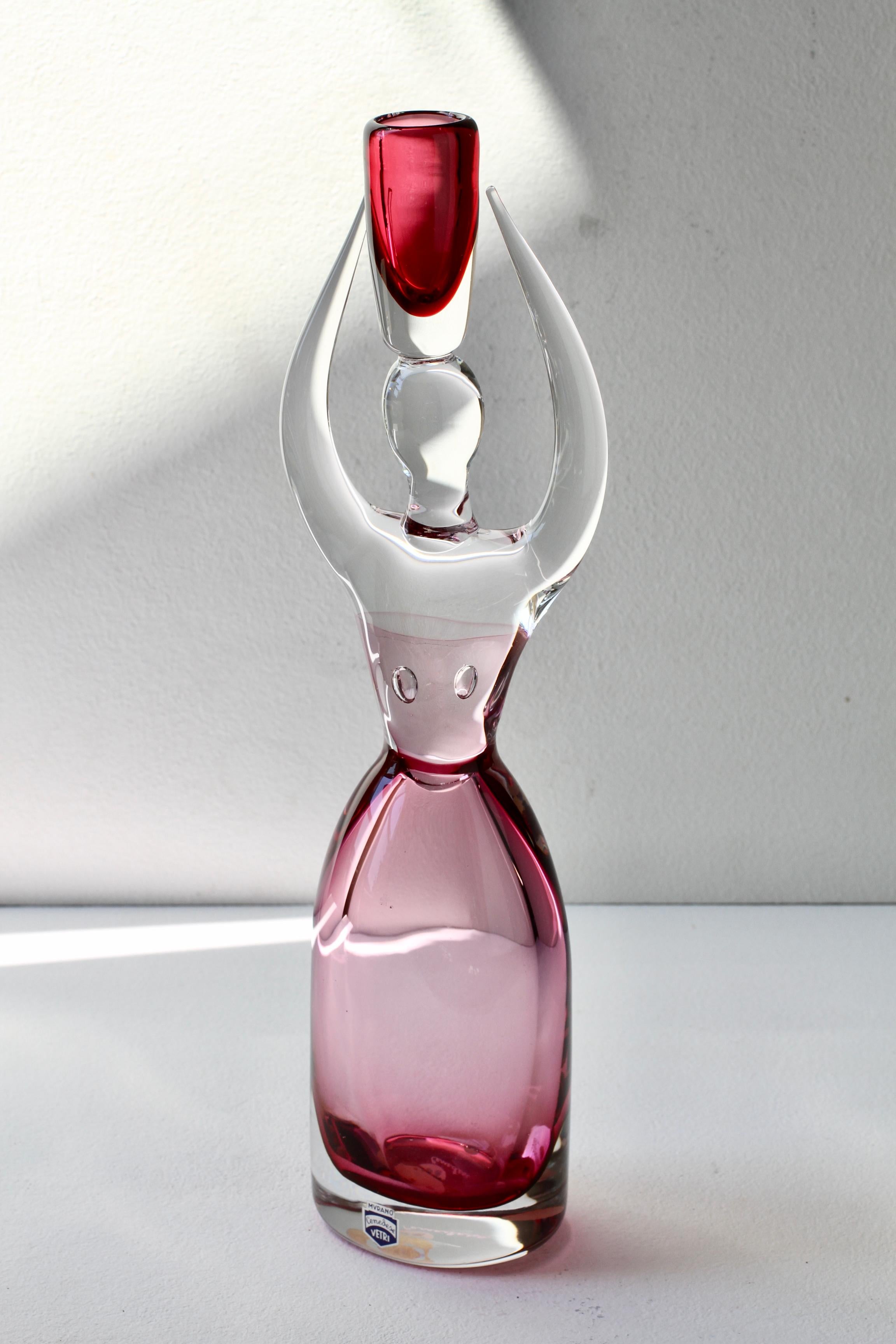 Large Da Ros pour Cenedese Italian Pink Sommerso Murano Glass Sommerso Candlestick Holder en vente 3
