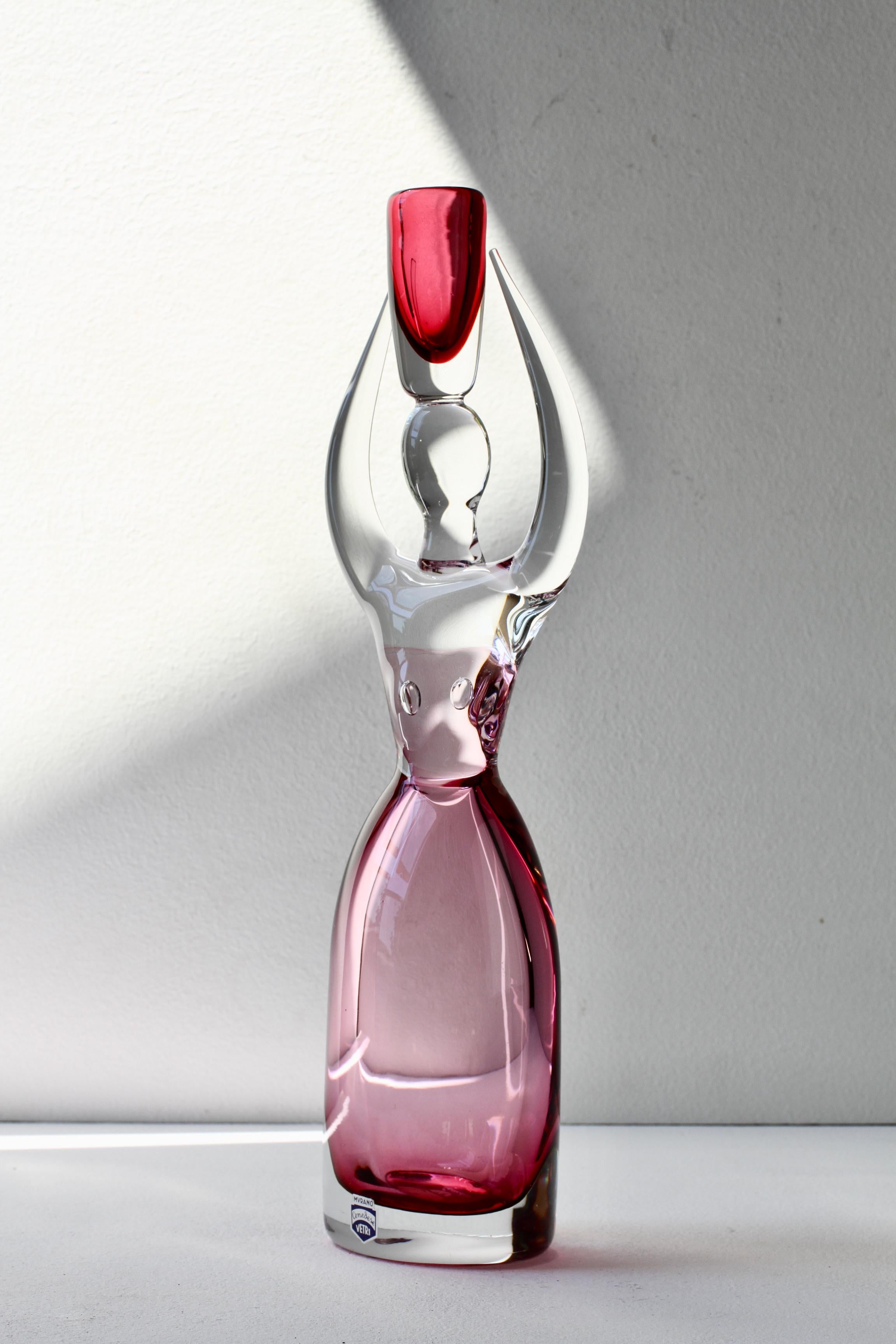 Large Da Ros pour Cenedese Italian Pink Sommerso Murano Glass Sommerso Candlestick Holder en vente 4