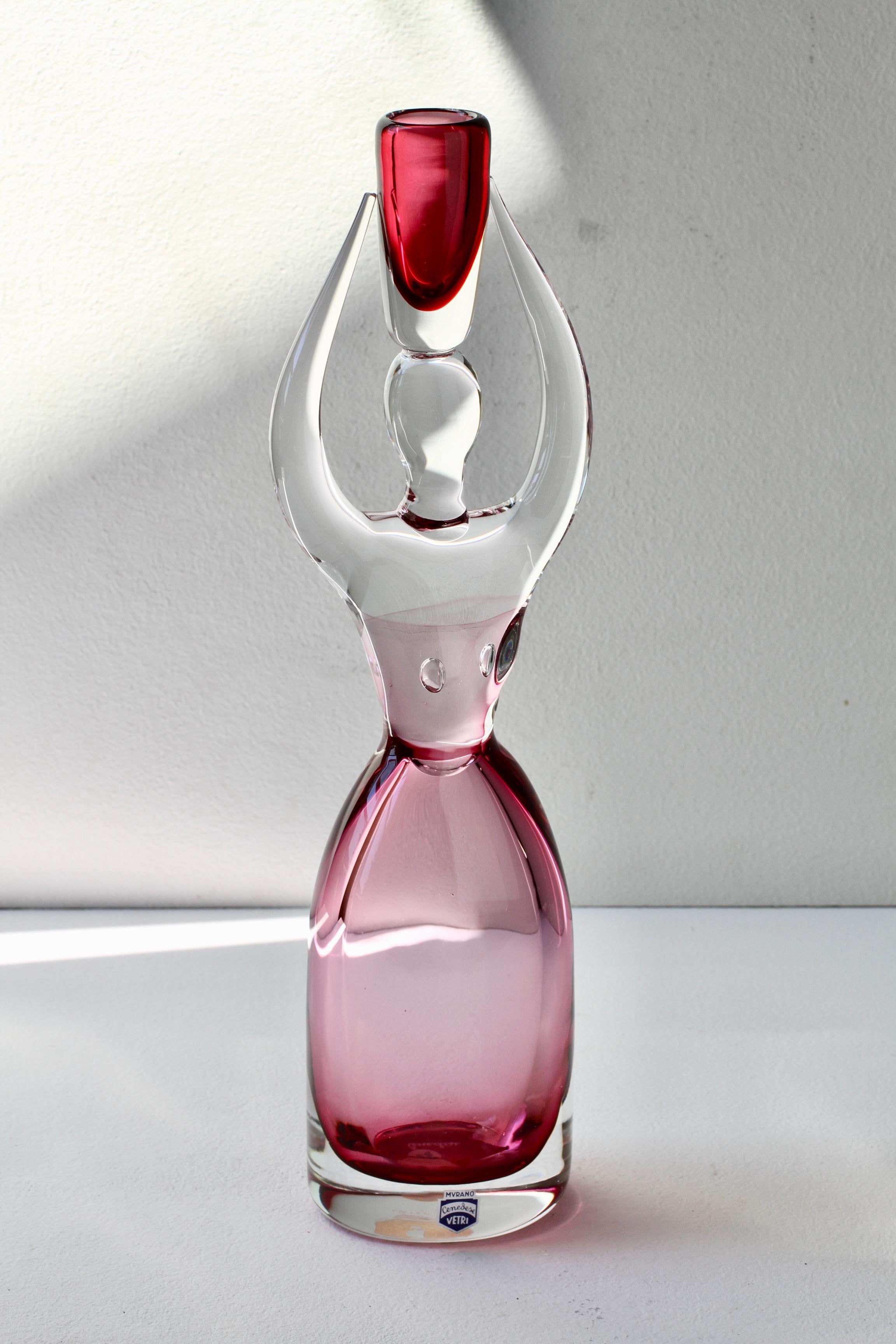 Large Da Ros pour Cenedese Italian Pink Sommerso Murano Glass Sommerso Candlestick Holder en vente 8