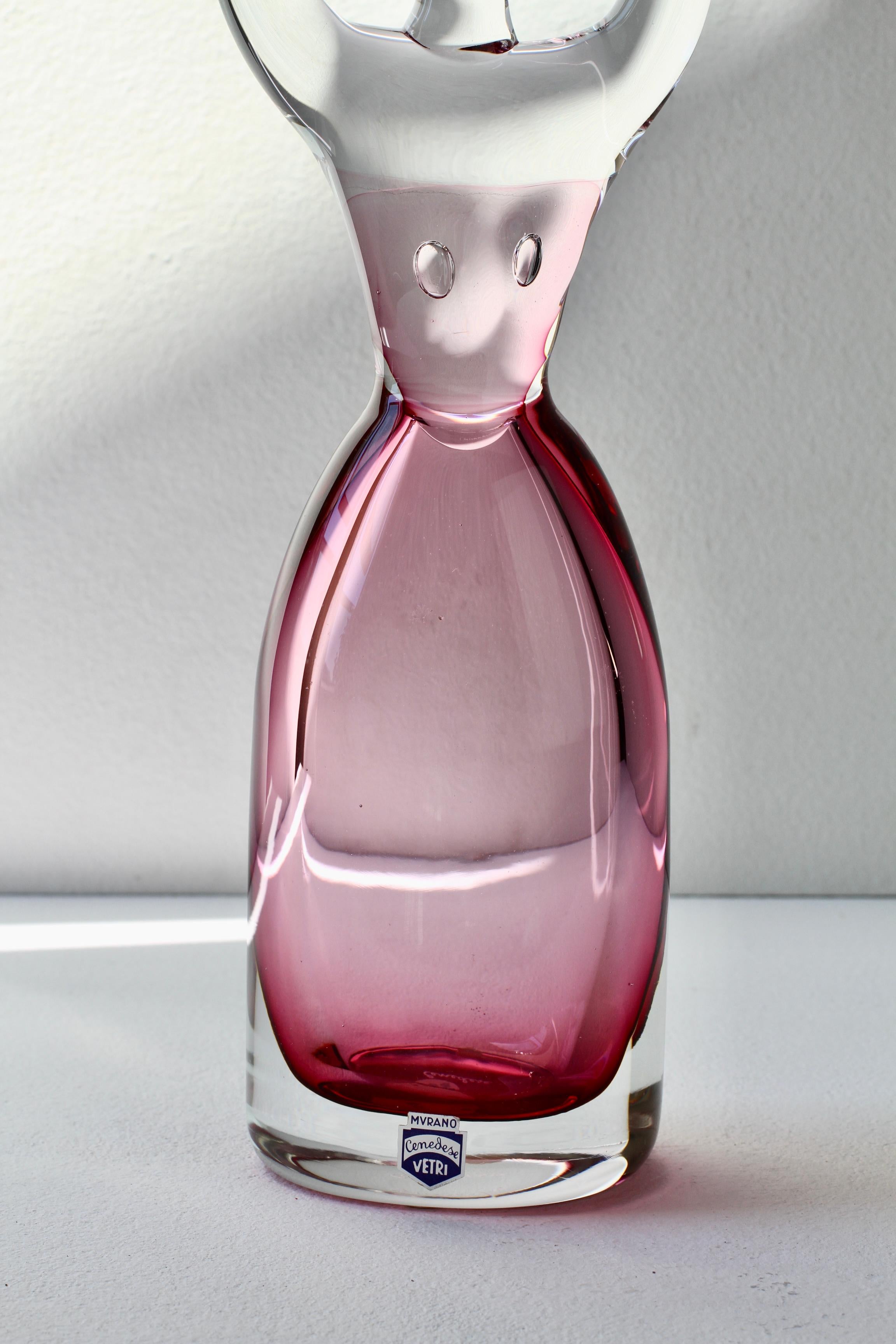 Large Da Ros pour Cenedese Italian Pink Sommerso Murano Glass Sommerso Candlestick Holder en vente 10