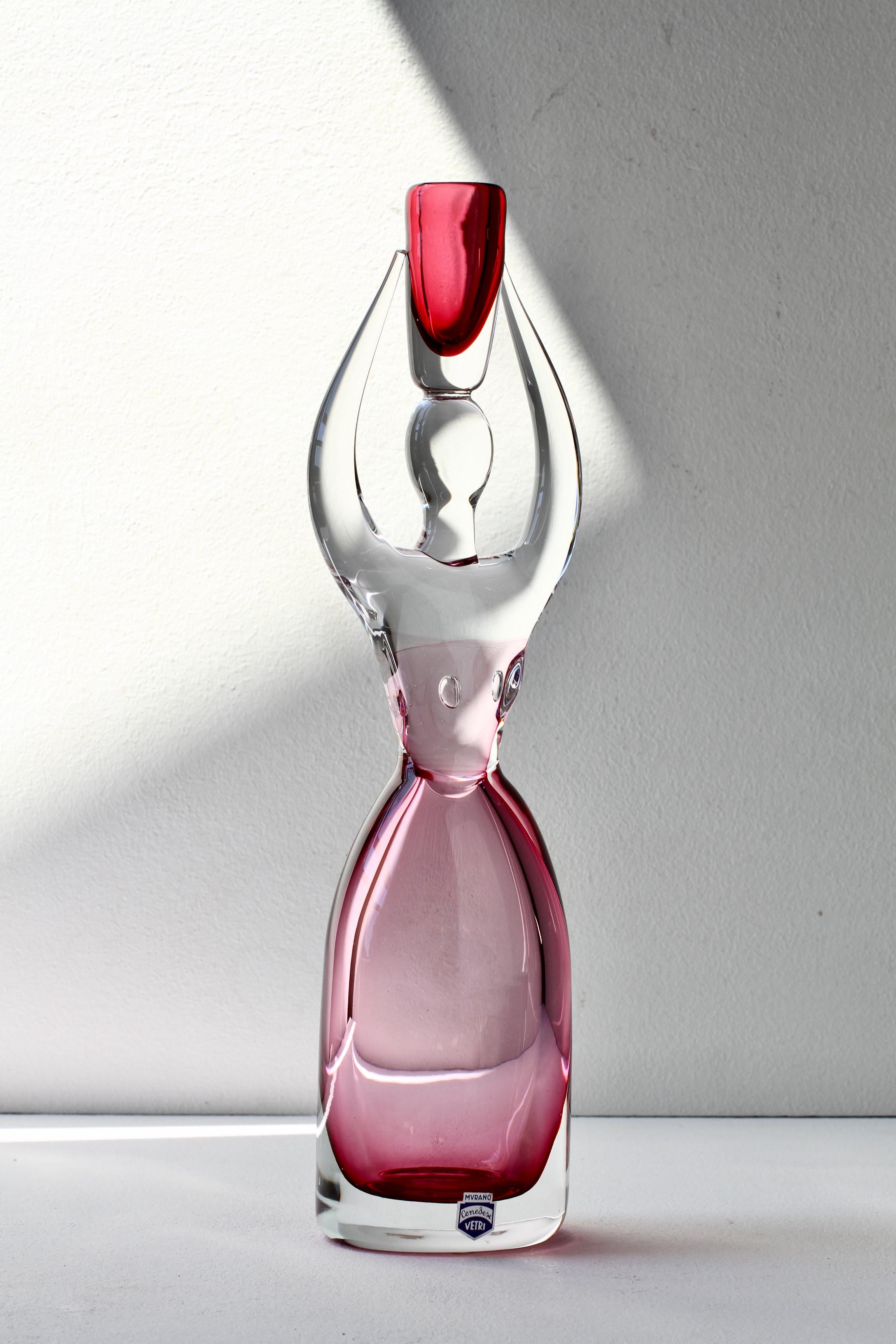 Mid-Century Modern Large Da Ros pour Cenedese Italian Pink Sommerso Murano Glass Sommerso Candlestick Holder en vente