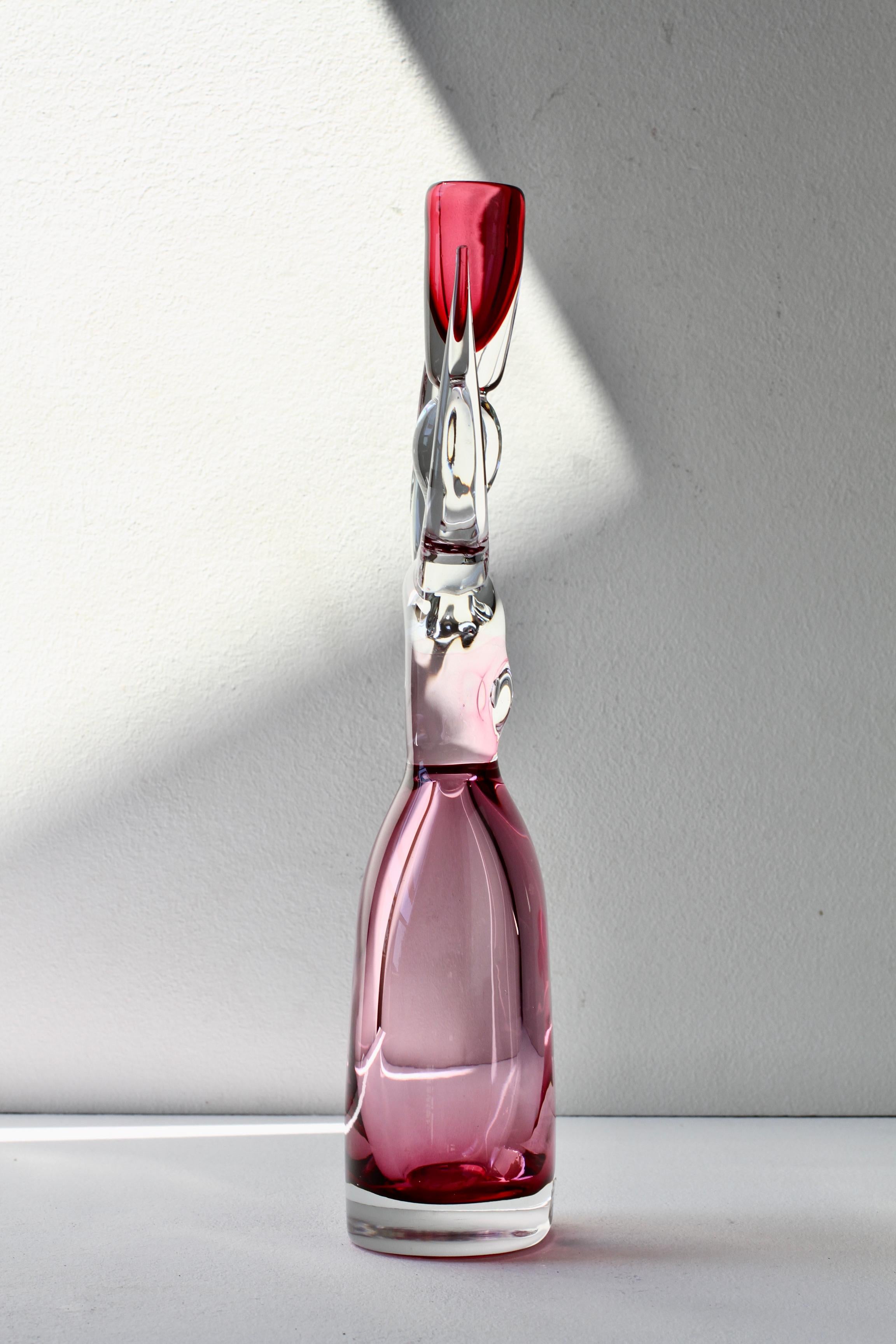 Large Da Ros pour Cenedese Italian Pink Sommerso Murano Glass Sommerso Candlestick Holder Excellent état - En vente à Landau an der Isar, Bayern