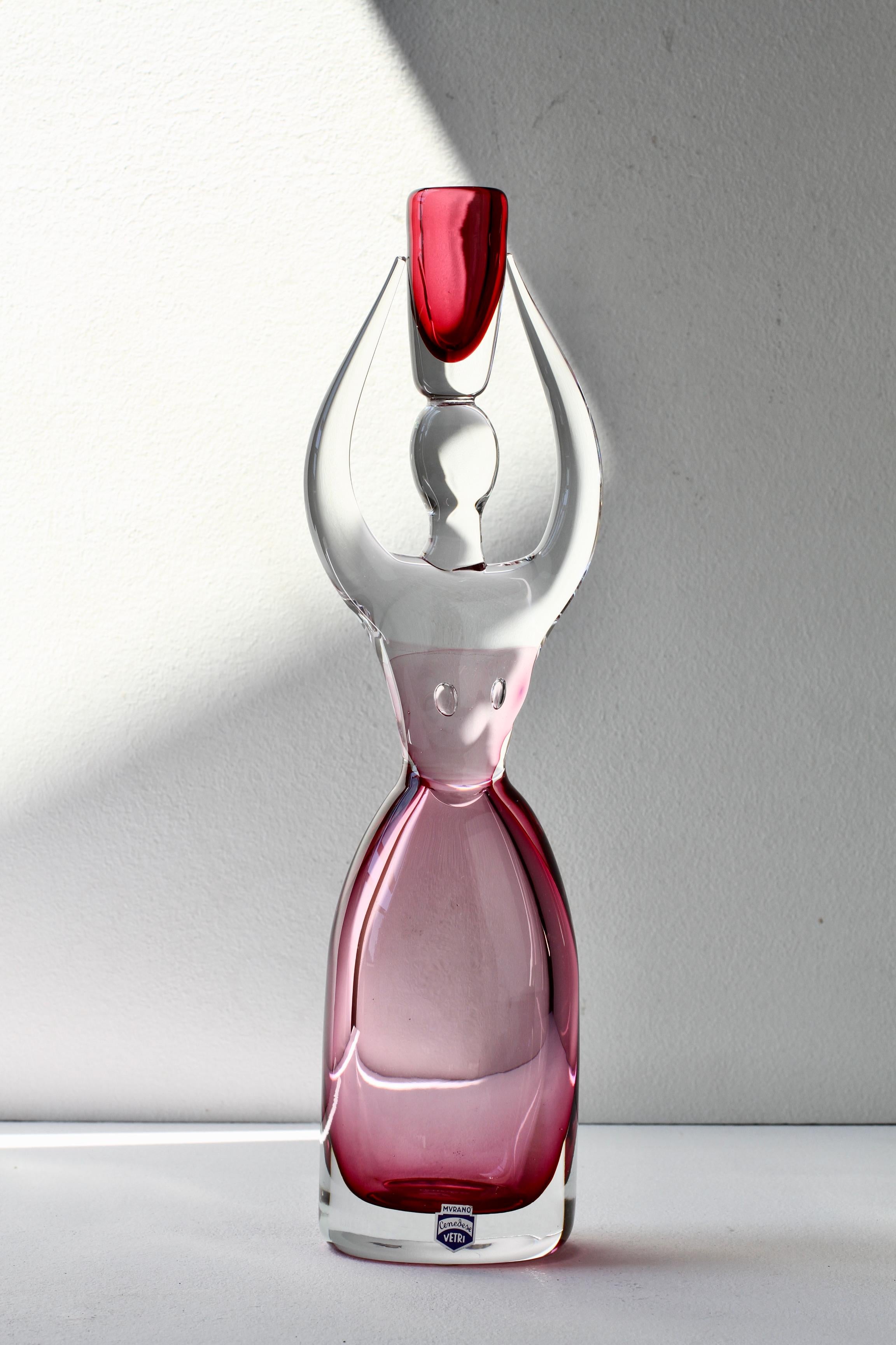 Verre brun Large Da Ros pour Cenedese Italian Pink Sommerso Murano Glass Sommerso Candlestick Holder en vente