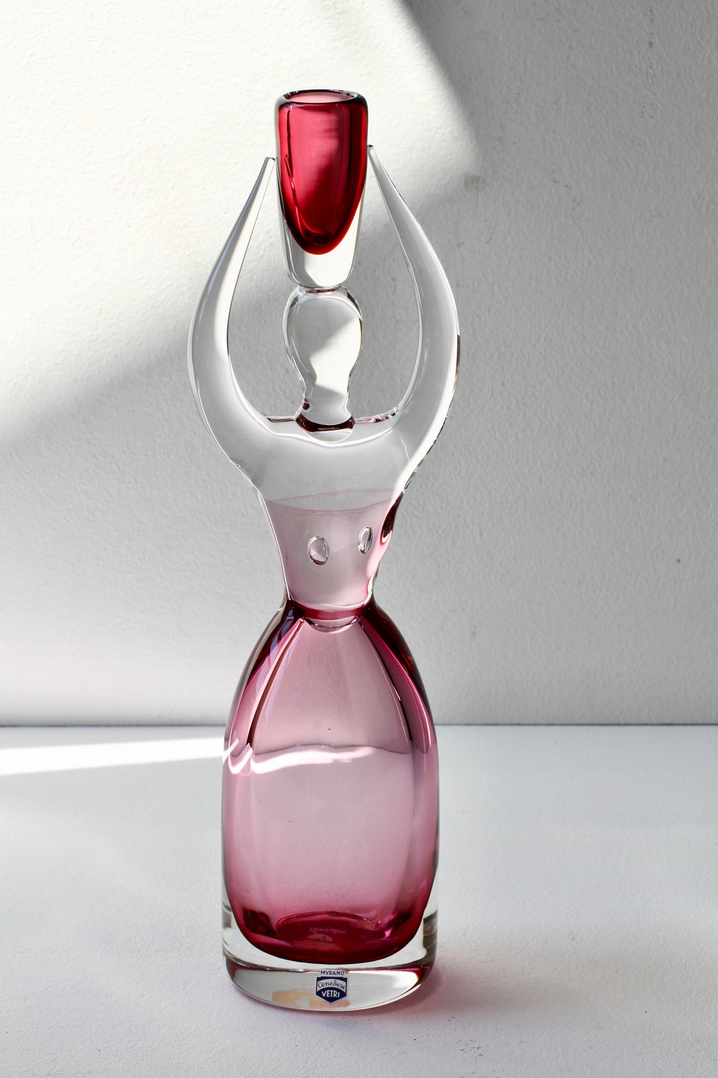 Large Da Ros pour Cenedese Italian Pink Sommerso Murano Glass Sommerso Candlestick Holder en vente 1