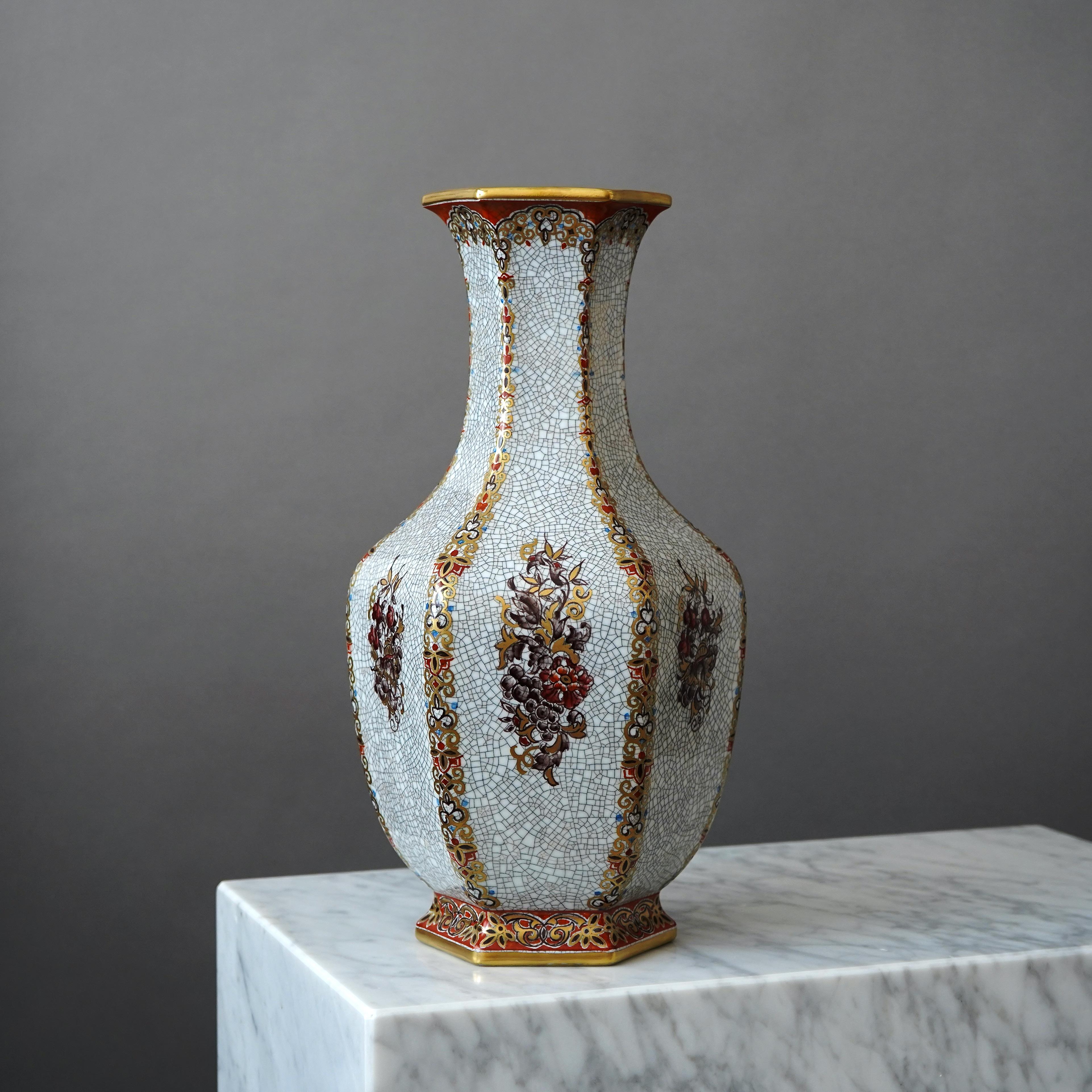 Ceramic Large Dahl Jensen Crackle Glazed Vase. Copenhagen, Denmark, 1930s For Sale