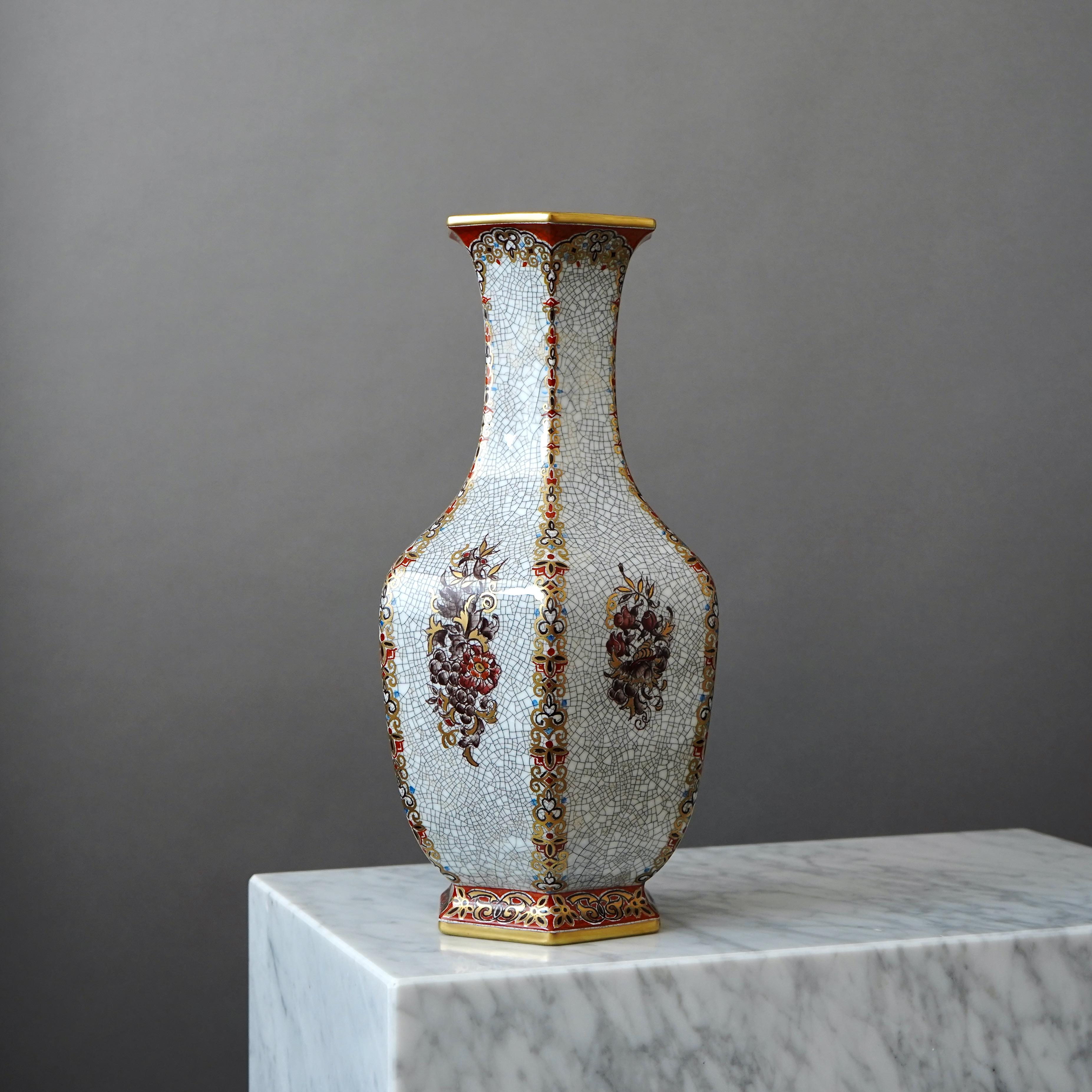 Large Dahl Jensen Crackle Glazed Vase. Copenhagen, Denmark, 1930s For Sale 2