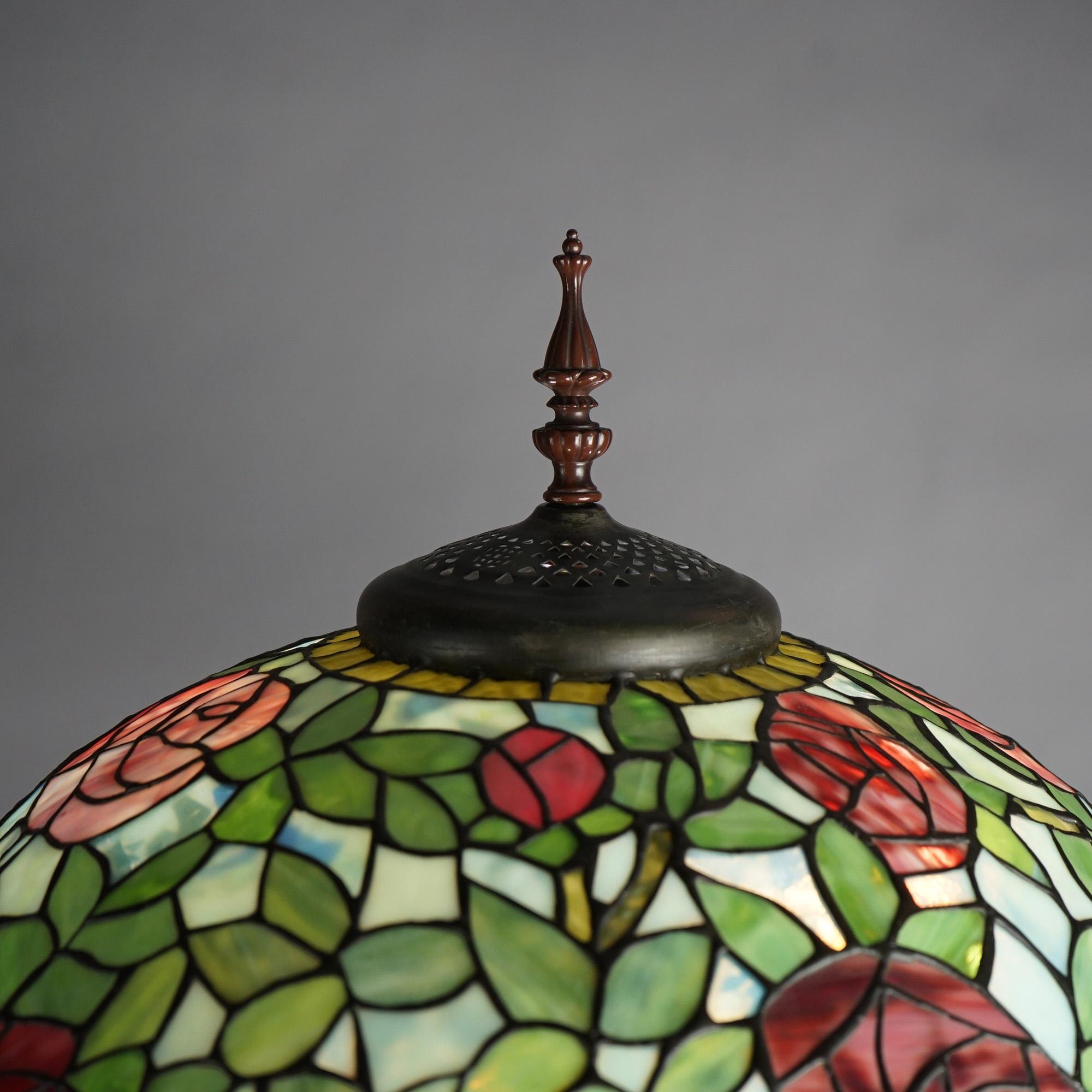 Large Dale Tiffany Museum Rose Bush Leaded Glass Table Lamp 20thC 4