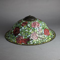 Large Dale Tiffany Museum Rose Bush Leaded Glass Table Lamp 20thC