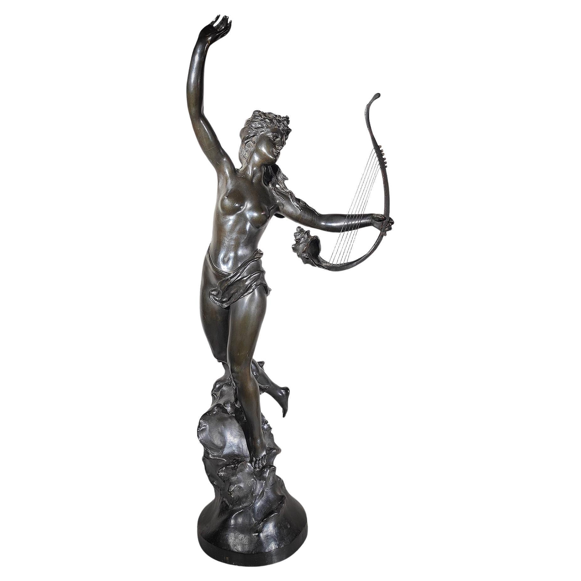 Large Dancing Nymph with Shell Harp" by Marcel Debut 110 cm high For Sale