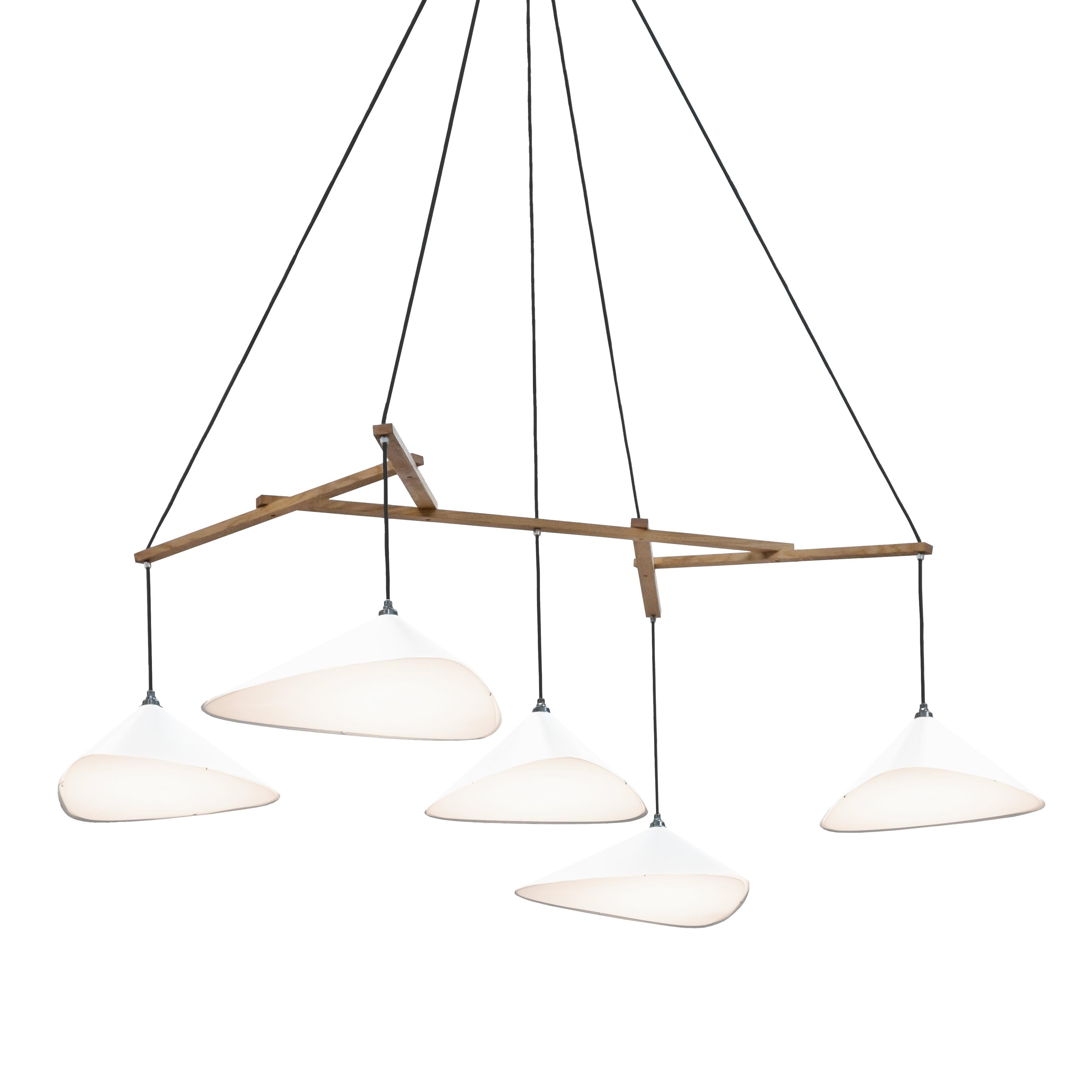 Large Daniel Becker 'Emily 5' Chandelier in Brass and Oak Frame for Moss Objects For Sale 4