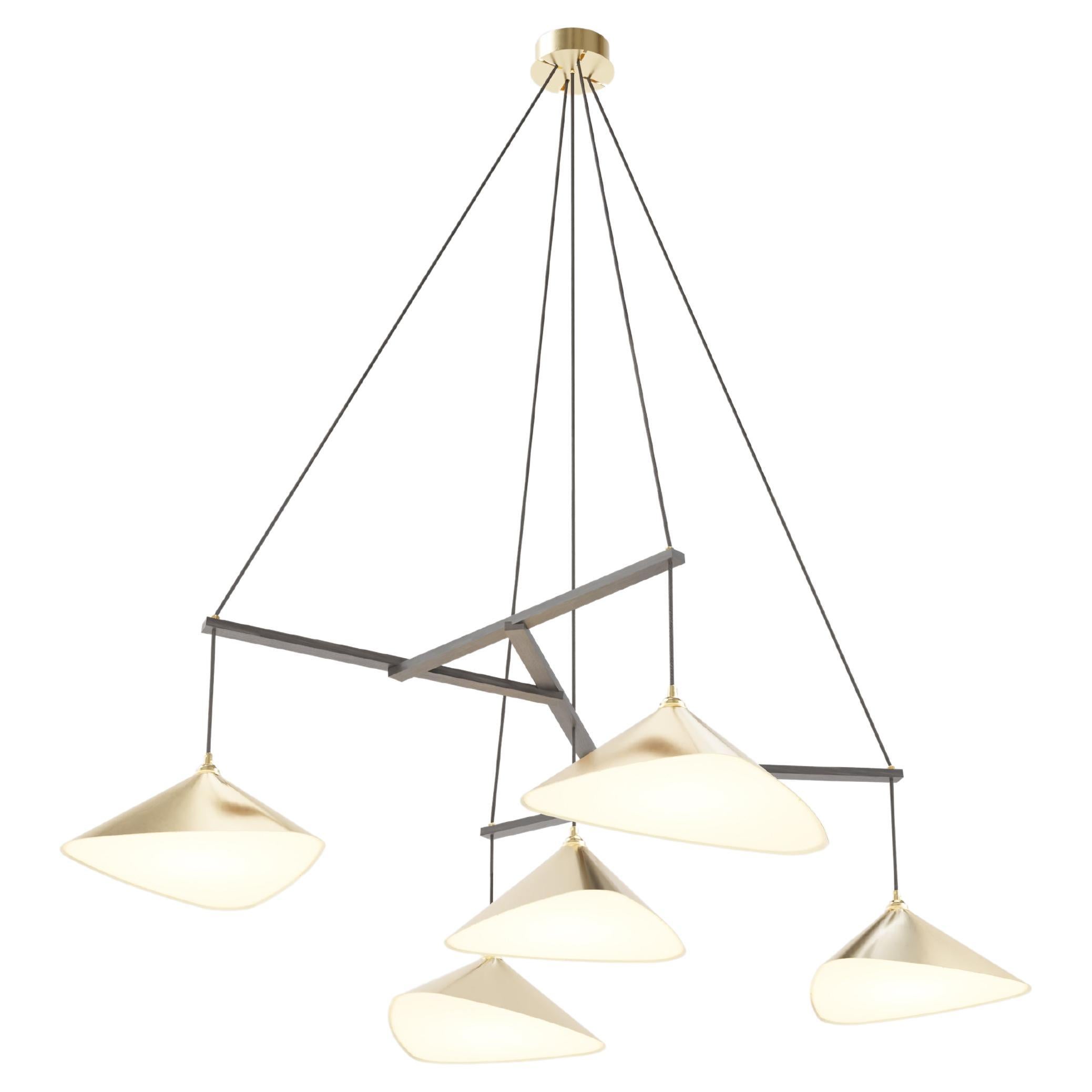 Large Daniel Becker 'Emily 5' Chandelier in Brass and Oak Frame for Moss Objects For Sale 5