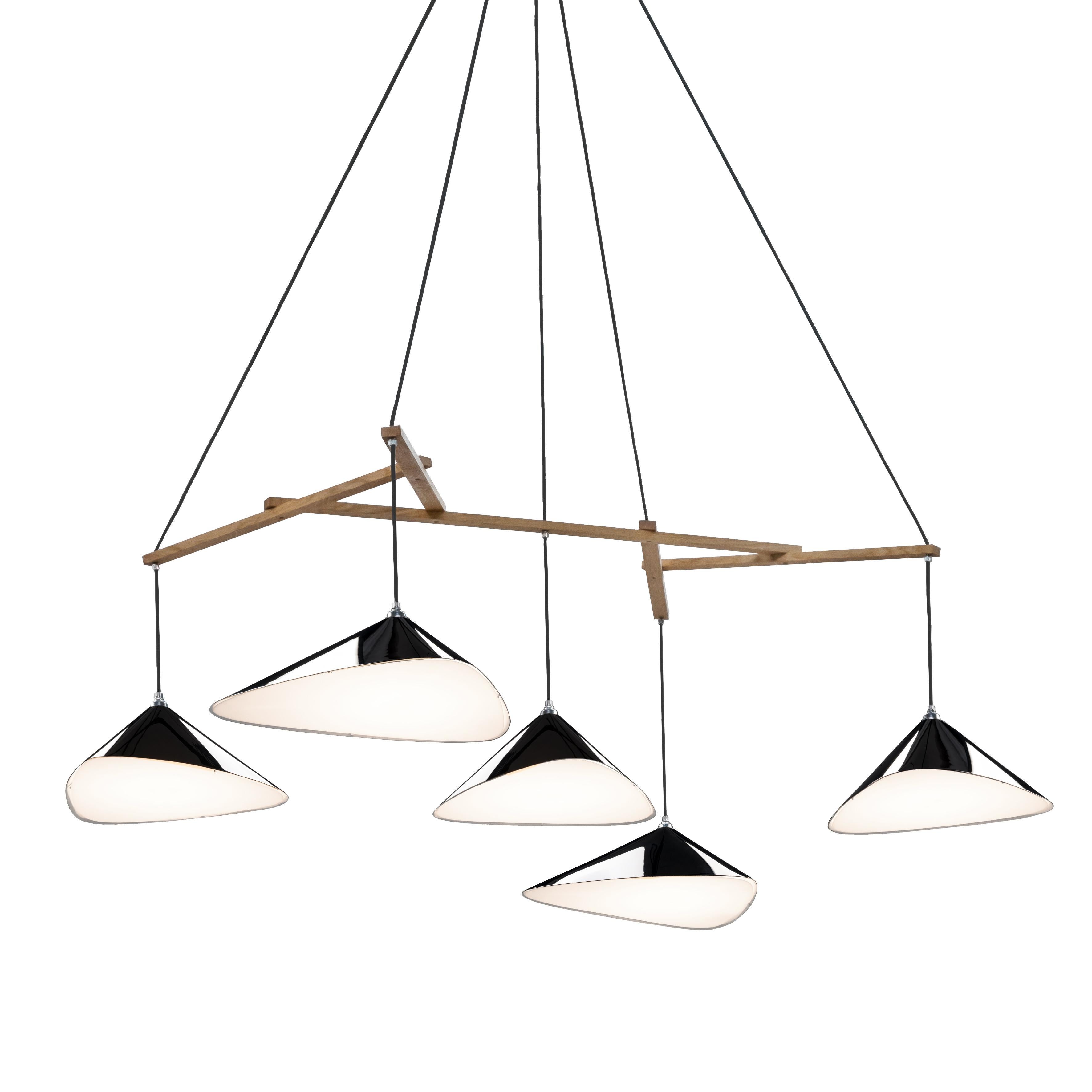 Large Daniel Becker 'Emily 5' Chandelier in Brass and Oak Frame for Moss Objects For Sale 2