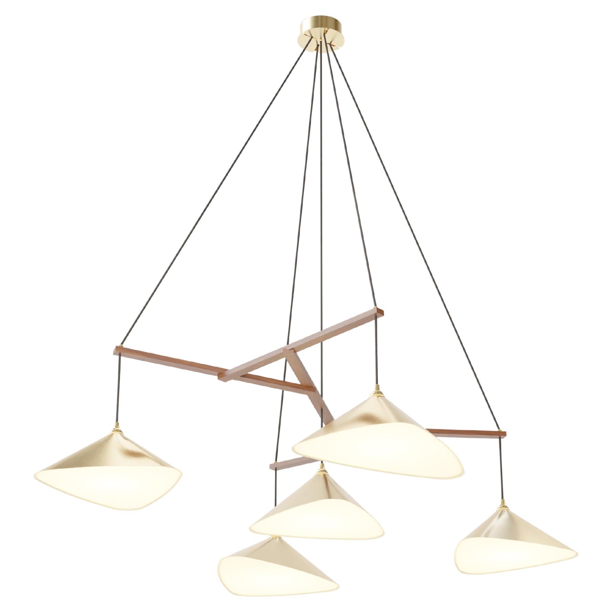 Large Daniel Becker 'Emily 5' Chandelier in Brass and Oak Frame for Moss Objects For Sale