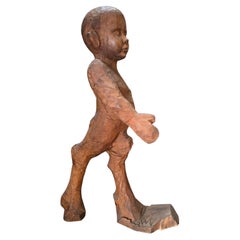 Gran escultura de madera hecha a mano "Niño-sátiro" de Daniel Wurtzel, 1993