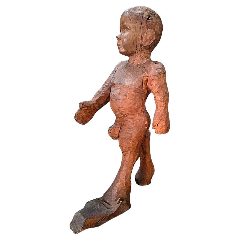 Large Daniel Wurtzel 
Satyr-Boy
 Hand-Crafted Wood Sculpture, 1993 For Sale