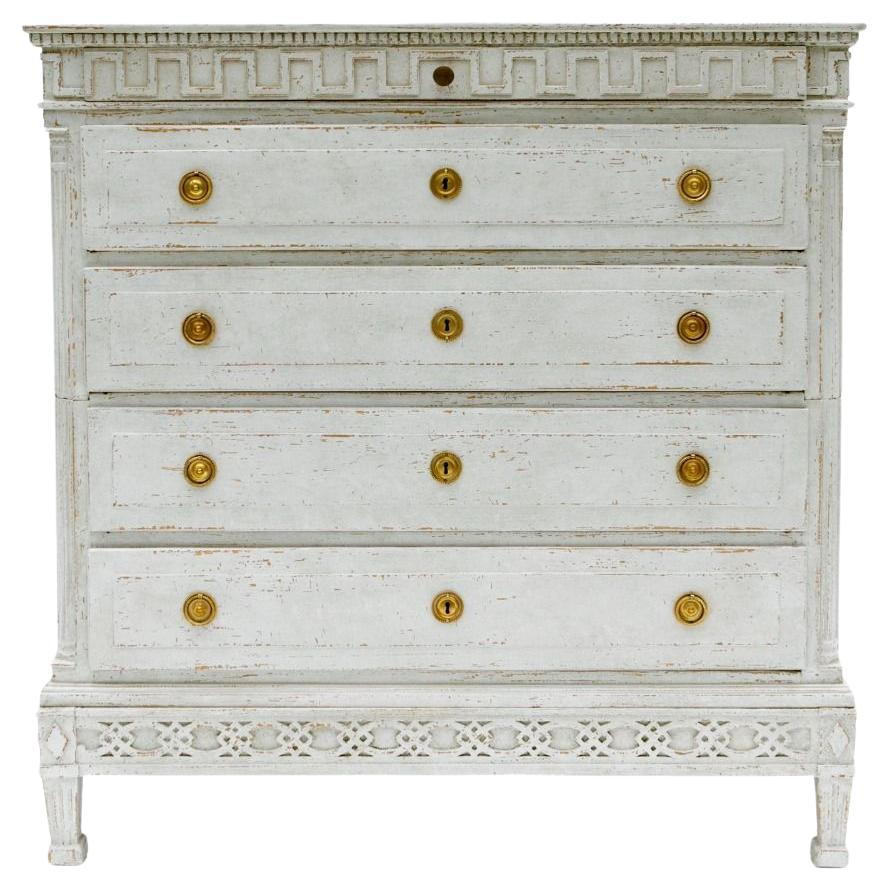 Large Danish 18th Century Louis XVI Chest Of Drawers Light Grey