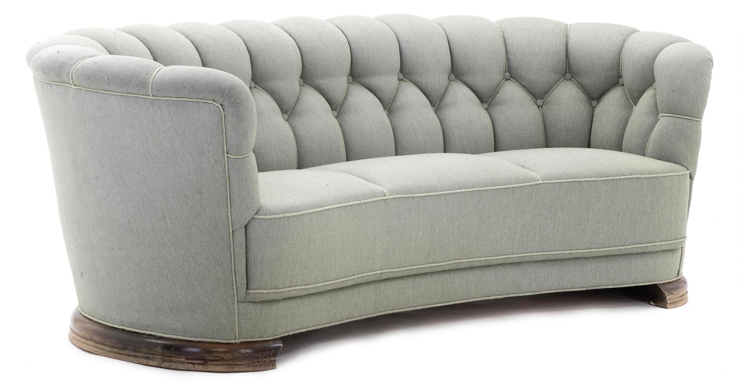 Mid-Century Modern Large Danish 1940s Banana Form Curved Sofa For Sale