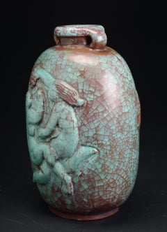 Large Danish 1940s Bas Relief Vase by Danish Ceramicist Michael Anderson