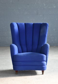 Large Danish 1940's Channelback Lounge Chair in Round Organic Shape