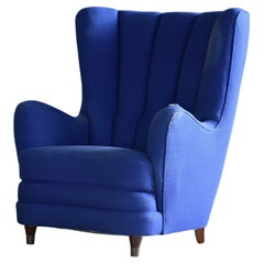 Large Danish 1940's Channelback Lounge Chair in Round Organic Shape