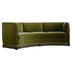 Large Danish 1940s Curved Sofa Model Attr. to Ole Wanscher for Fritz Hansen