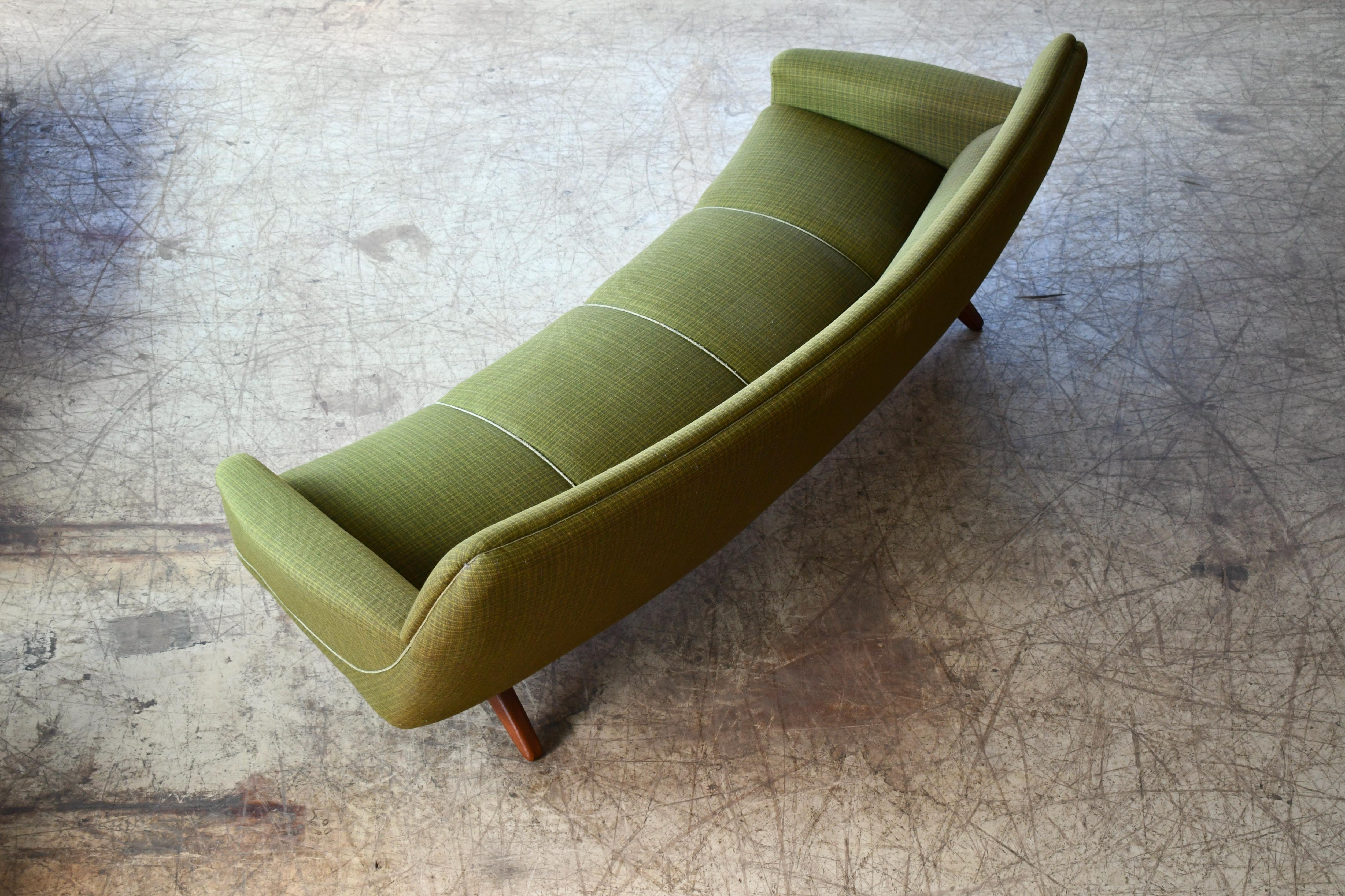 Wool Large Danish 1960s Curved Sofa Teak Scissor Legs by Illum Wikkelso