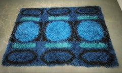 Large Danish Abstract Blue Wool Rya Rug in Ege Style