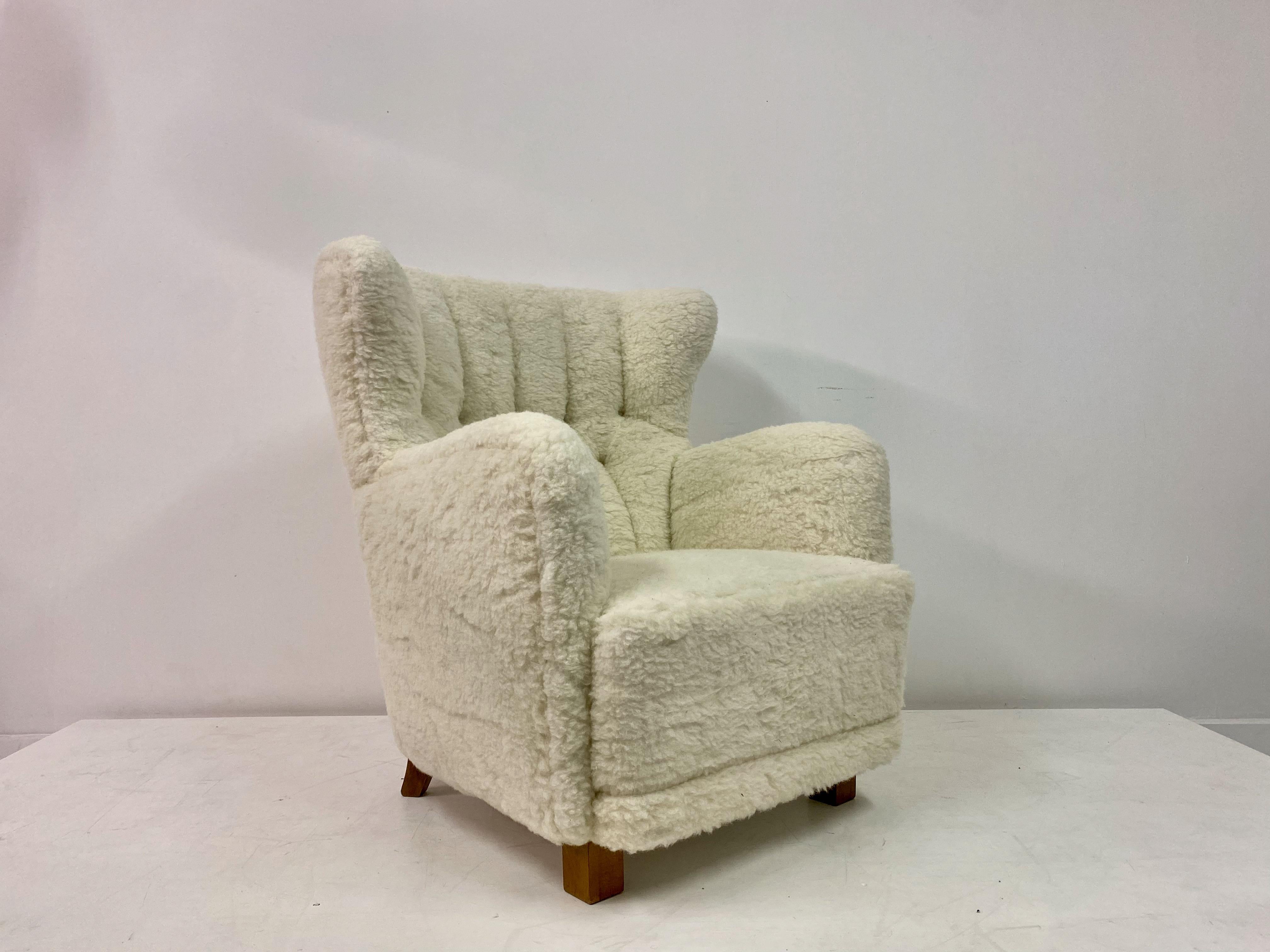 Large Danish Armchair in Lambswool For Sale 7