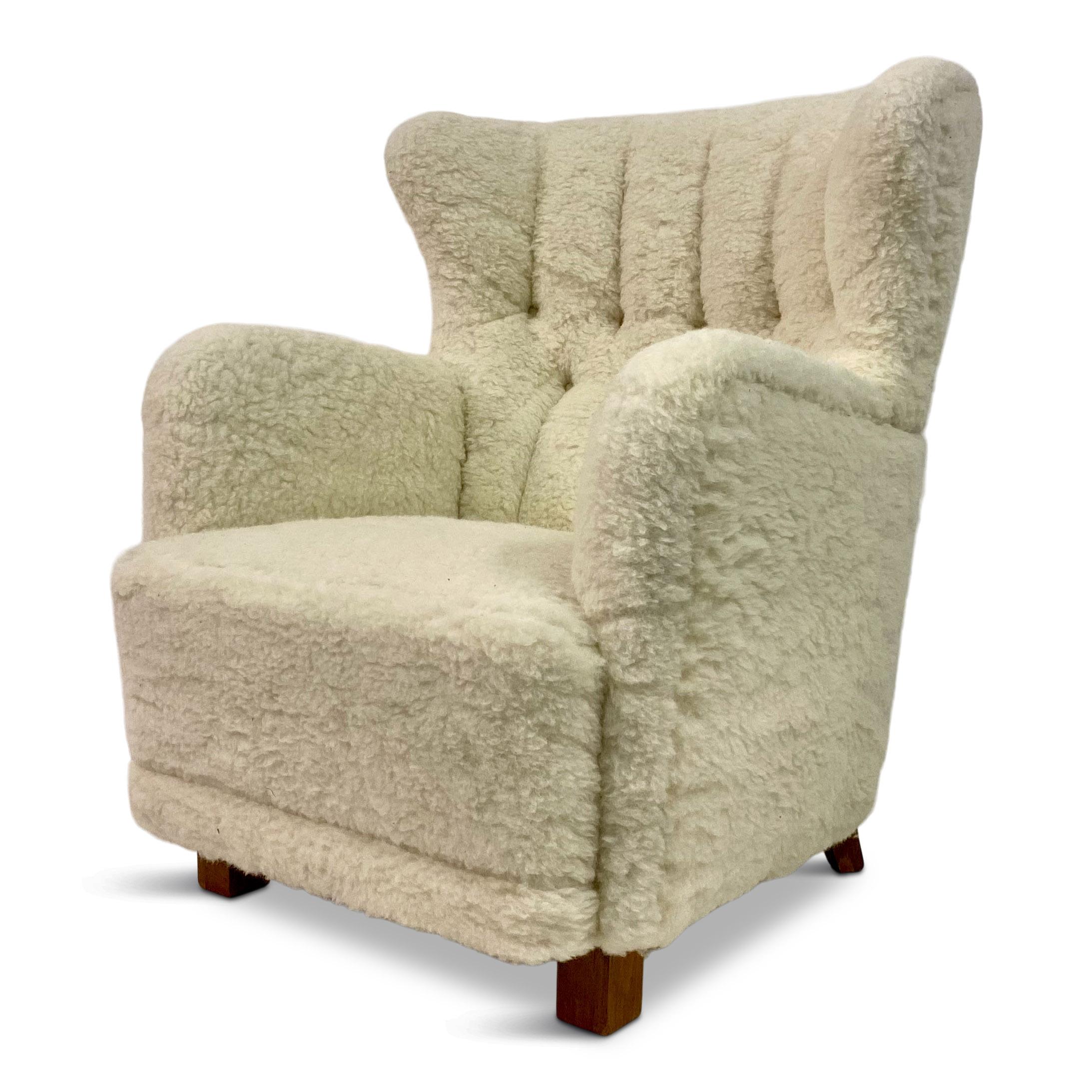 Large Danish Armchair in Lambswool For Sale 8