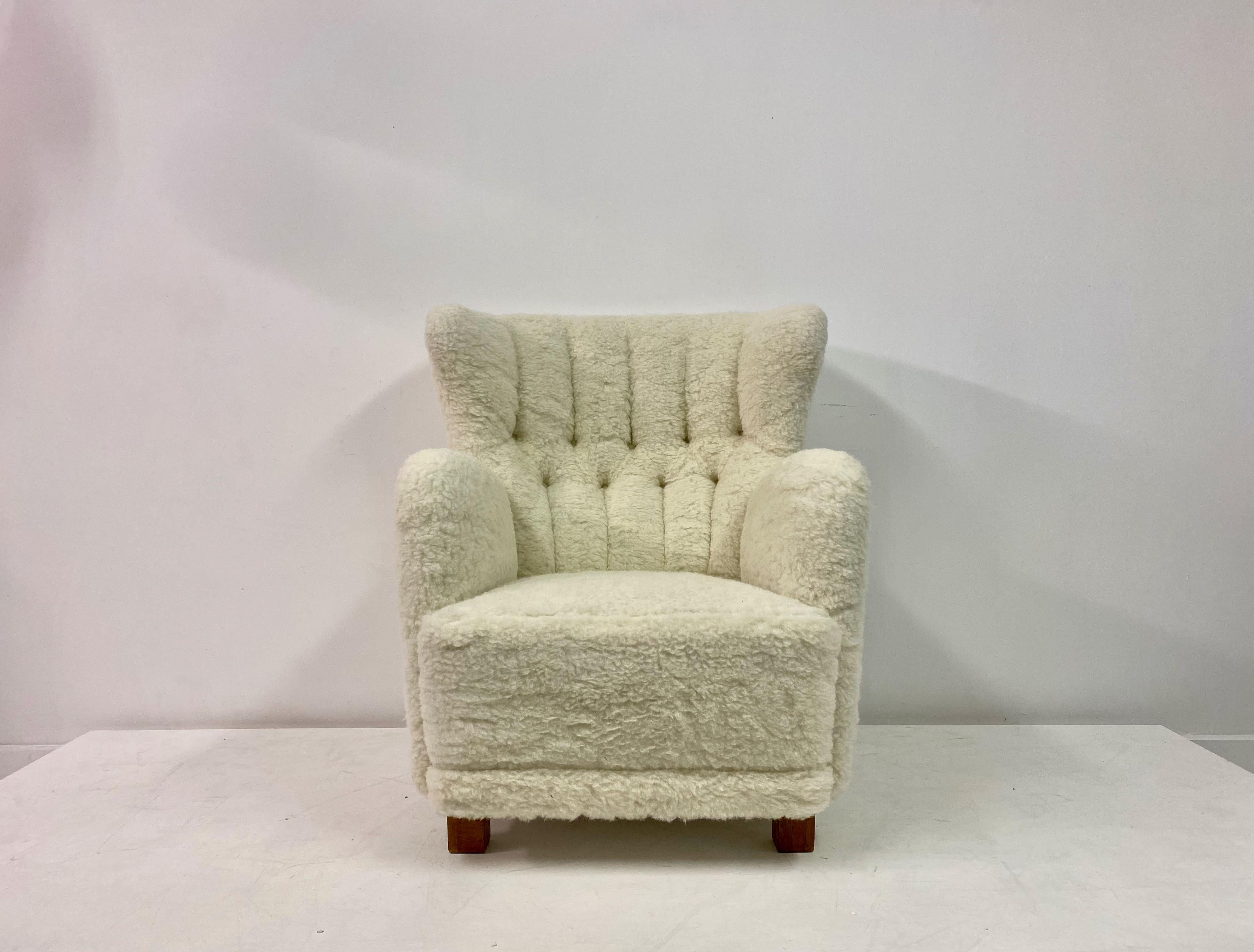 Mid-Century Modern Large Danish Armchair in Lambswool For Sale