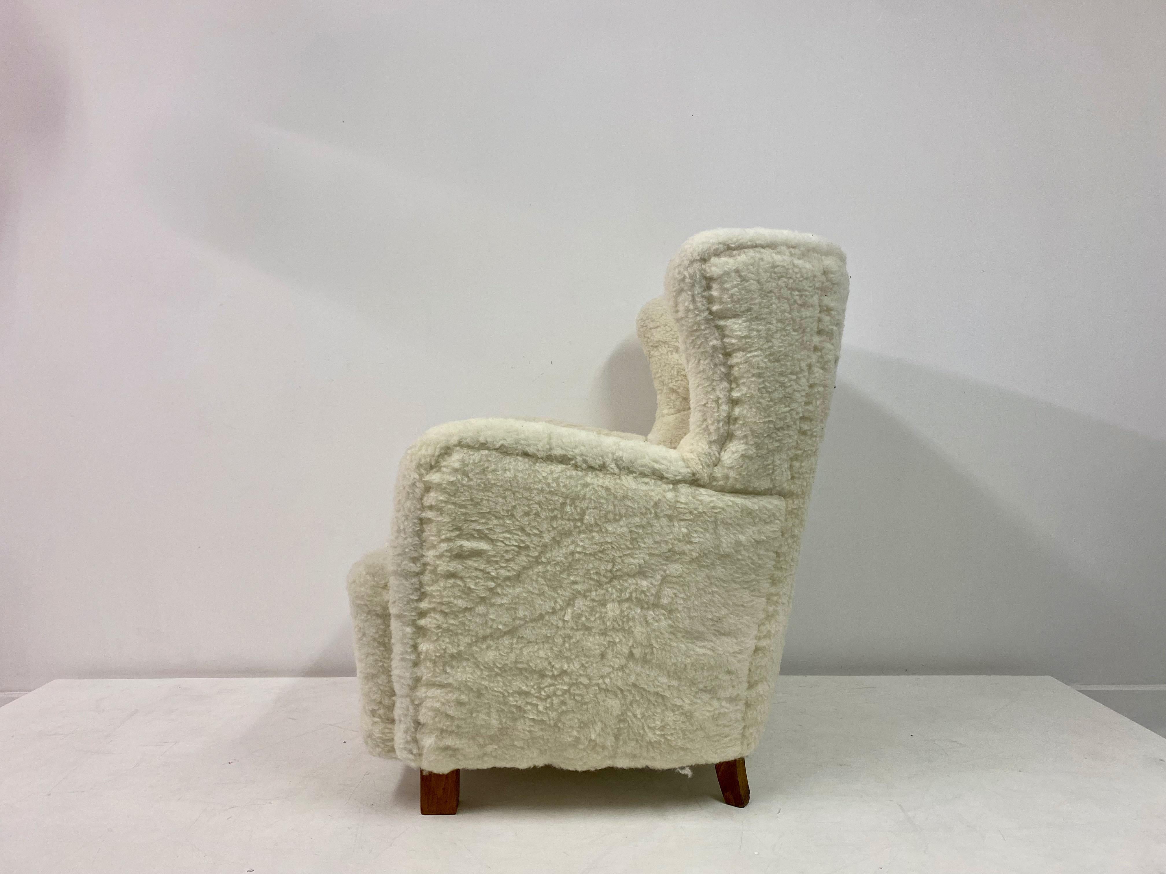 Large Danish Armchair in Lambswool For Sale 1