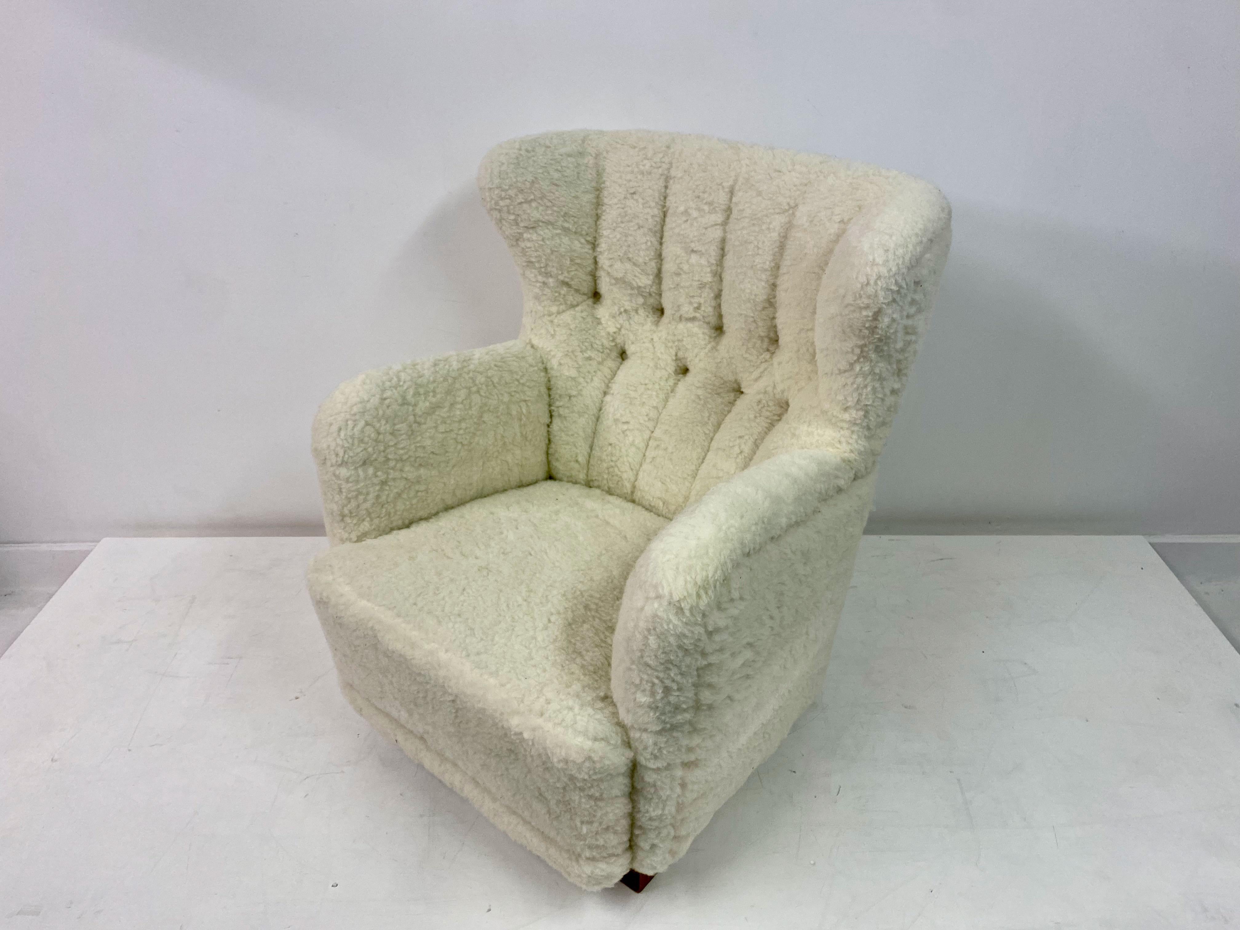 Large Danish Armchair in Lambswool For Sale 2